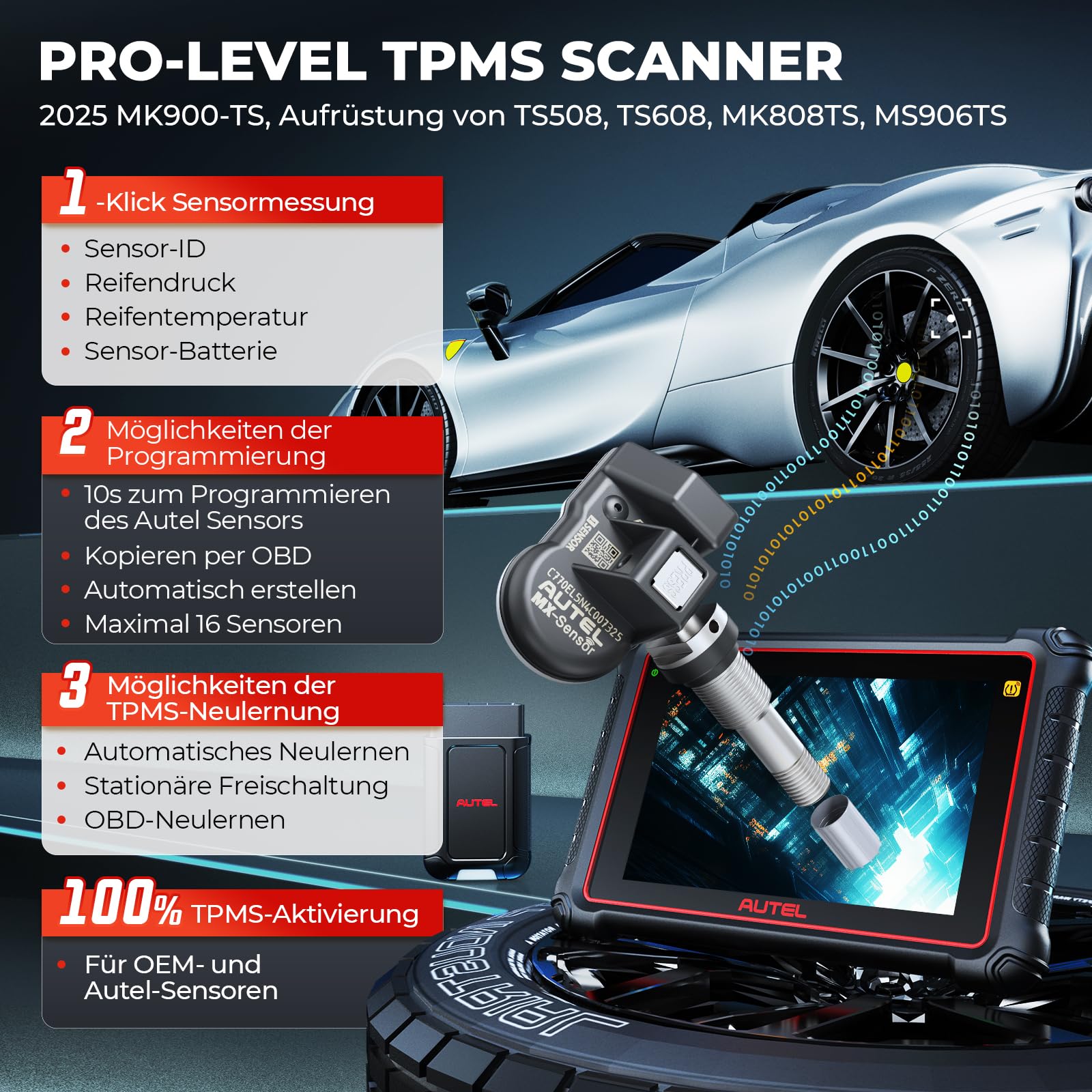 Autel MaxiCOM MK900-TS TPMS Scanner, 2024 Bidirektionales OBD2 Diagnosegerät, Upgrade von MX808S-TS/MS906TS, 40+ Service,3000+ Aktive Tests,Alle System-Diagnose,No-IP Eingeschränkte Ver. von MX900TS