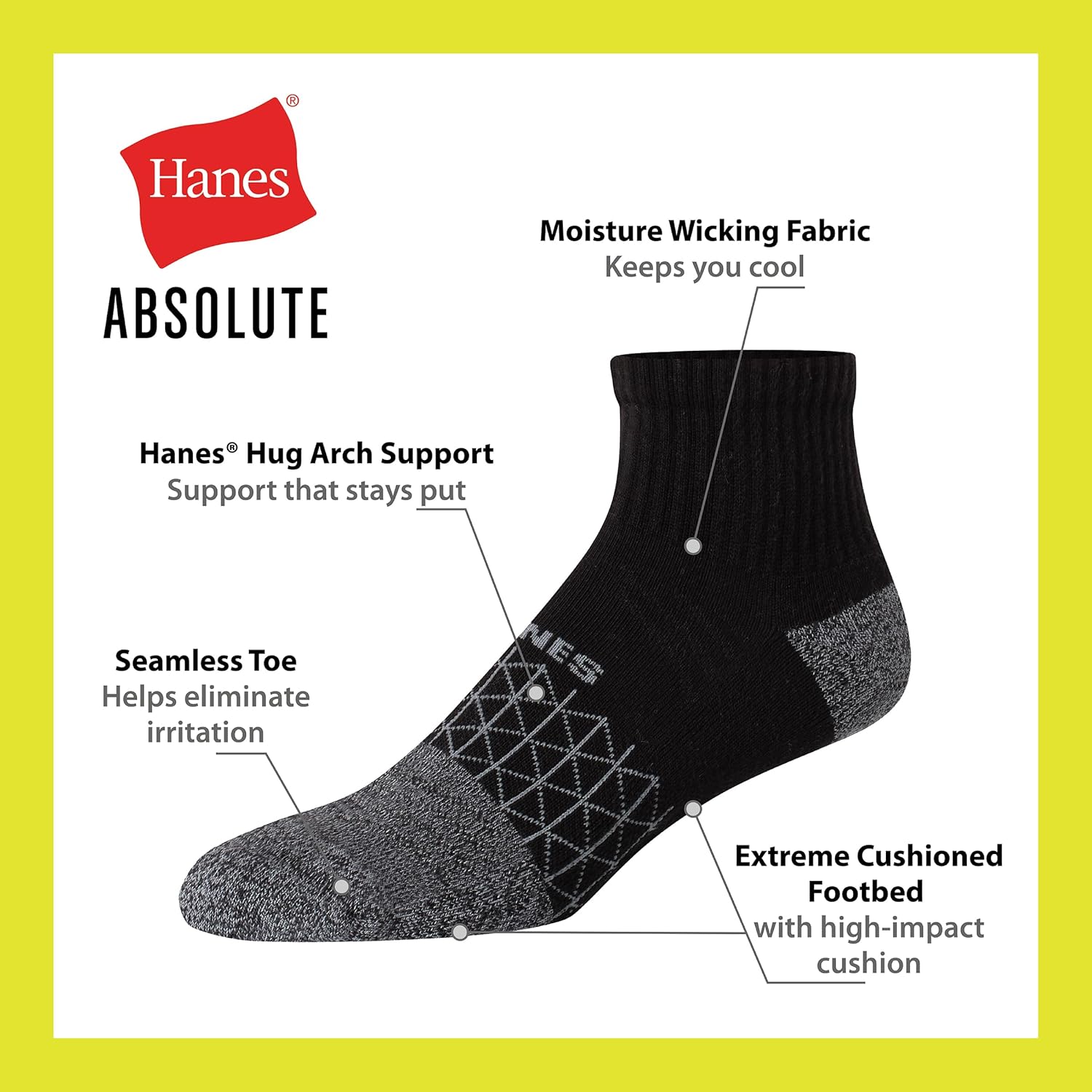 Hanes Men's Absolute Active Cushioned Ankle Socks (4-Pack) - Image 4
