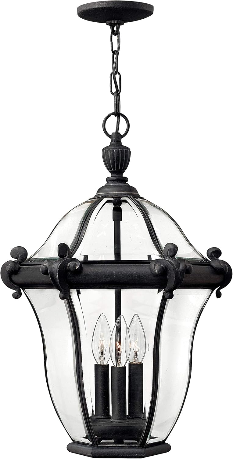 Hinkley San Clemente Traditional Three Light Large Outdoor Hanging Lantern, Museum Black