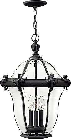 Hinkley San Clemente Traditional Three Light Large Outdoor Hanging Lantern, Museum Black