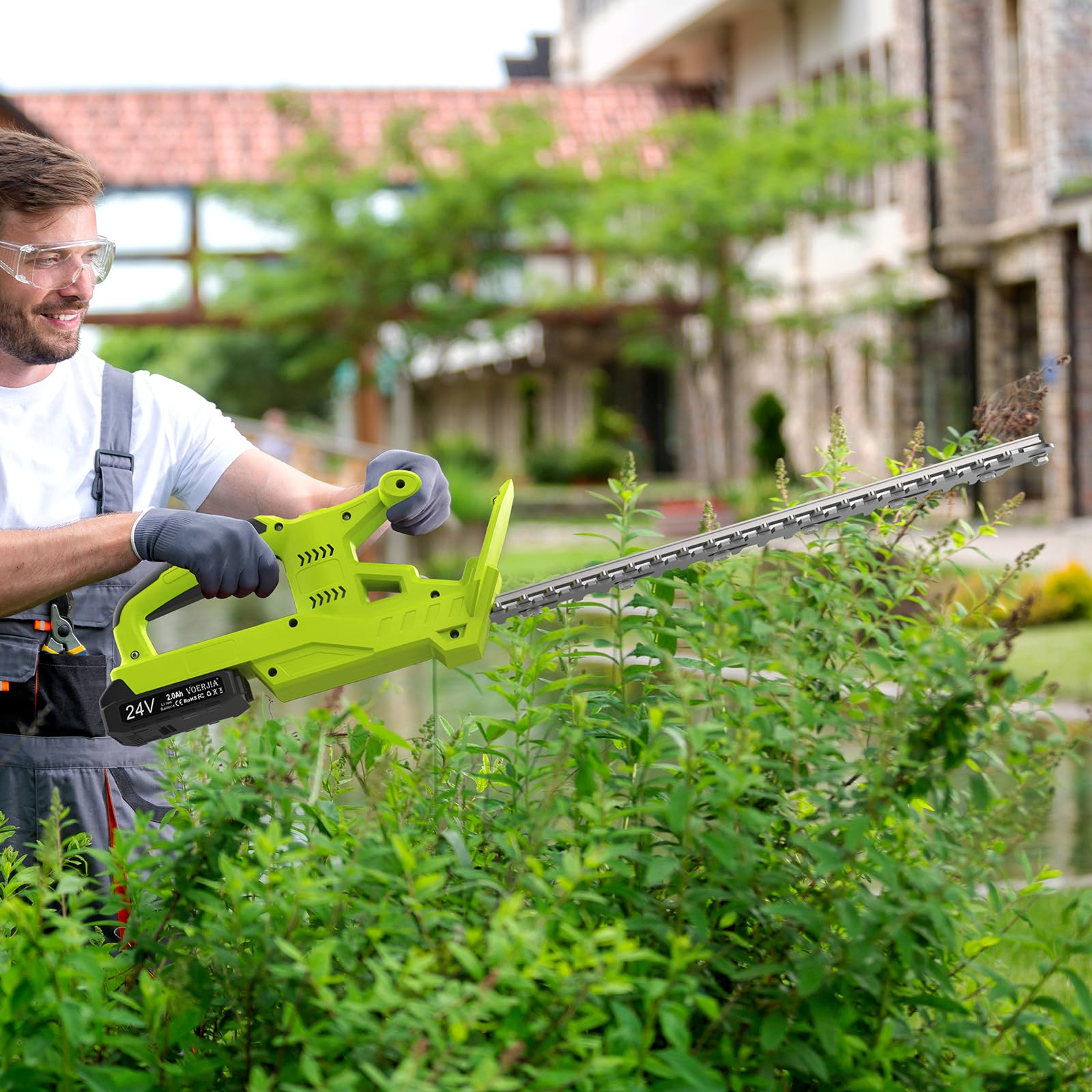 Cortasetos inalámbrico VOERJIA de 20 Pulgadas, 2 baterías de 2000 mAh, 21 V, Cuchilla de Doble acción de 50 cm, 750 W para jardín, arbustos y Plantas de Borde.