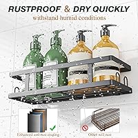 Vista 3 de Adhesive Shower Caddy,Shower Shelves with Soap Holder and 12 Hooks,Rustproof No Drilling Bathroom Organizer and Storage,Black,3 Pack Negro