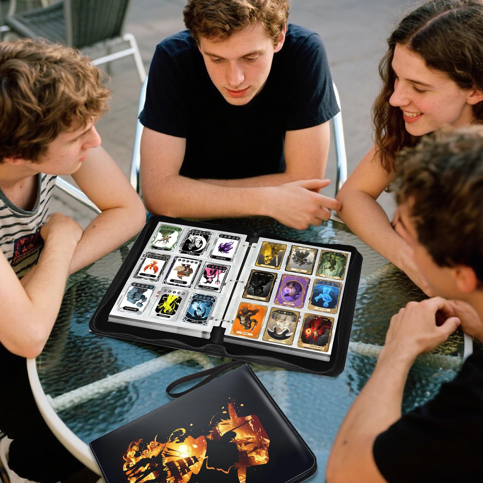 Carpeta de 9 bolsillos para tarjetas de intercambio, 1008 álbumes de colección de tarjetas con 56 fundas extraíbles, portatarjetas de cuero compatibles con tarjetas deportivas TCG MTG