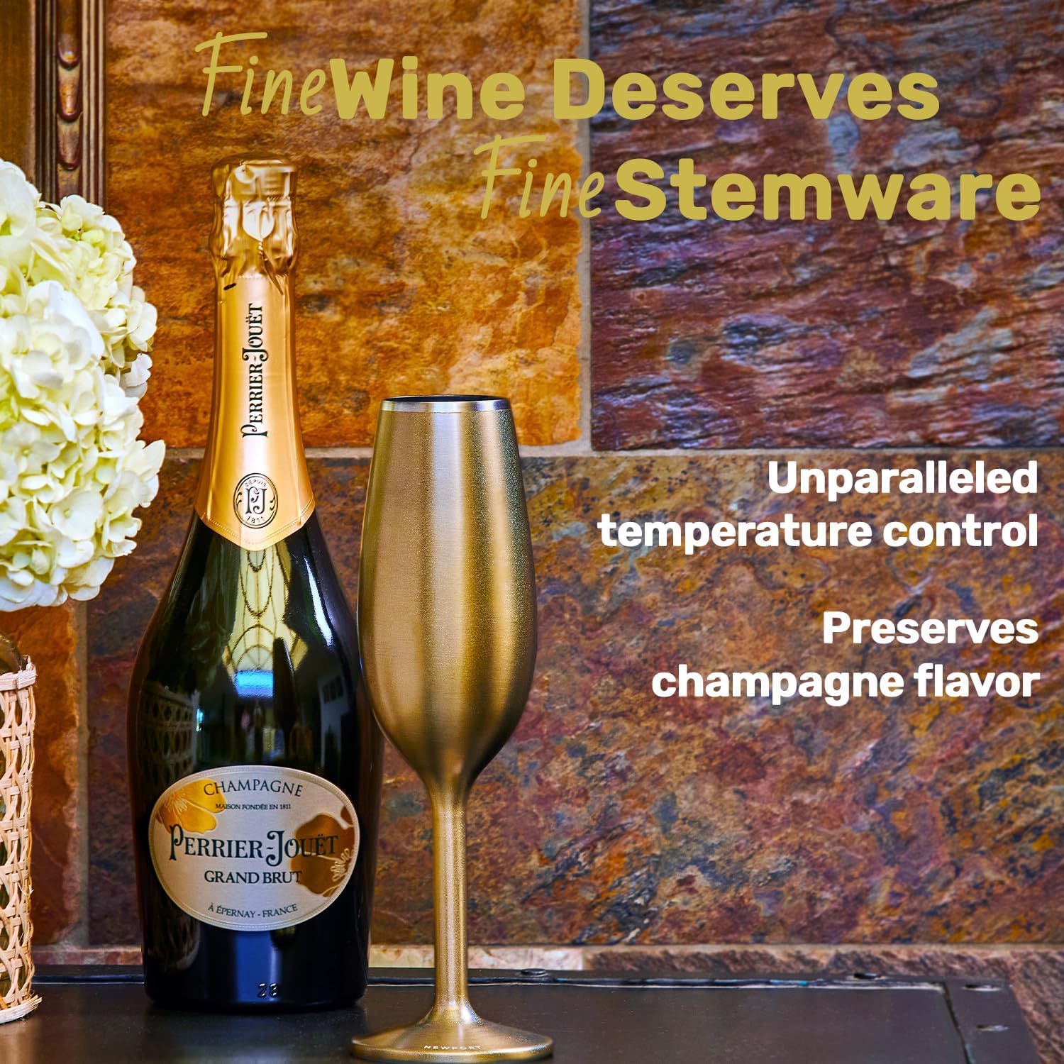 NEWPORT Stemware Collection, Premium Vacuum Insulated Stainless Steel Sparkling Wine & Champagne Flute, Crystal Thin Champagne Glass, Unbreakable & Drinks Stay Cold, Non-Slip Silicon Base, 6oz, White - Image 3