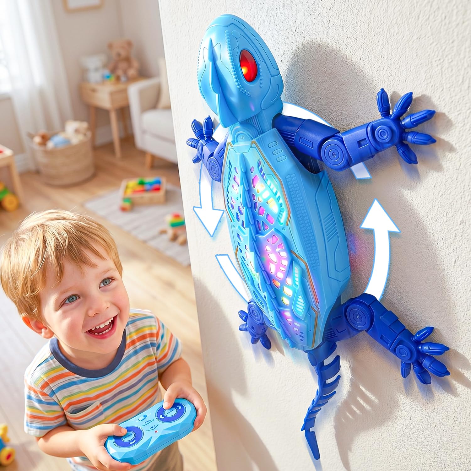 Wall Crawler Gecko, Rechargeable Remote Control Lizard with Lights, Wall Climbing Gecko Toys with 360° Rotating & Realistic Shape, RC Robot Toys for Kids Age 4-12 Boys Girls Halloween Birthday Gifts