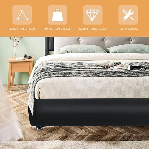 Miniatura 9 de Giantex Base de cama tapizada con cabecera ajustable, plataforma de piel sintética, base de cama curva de perfil bajo, base de cama con soporte de