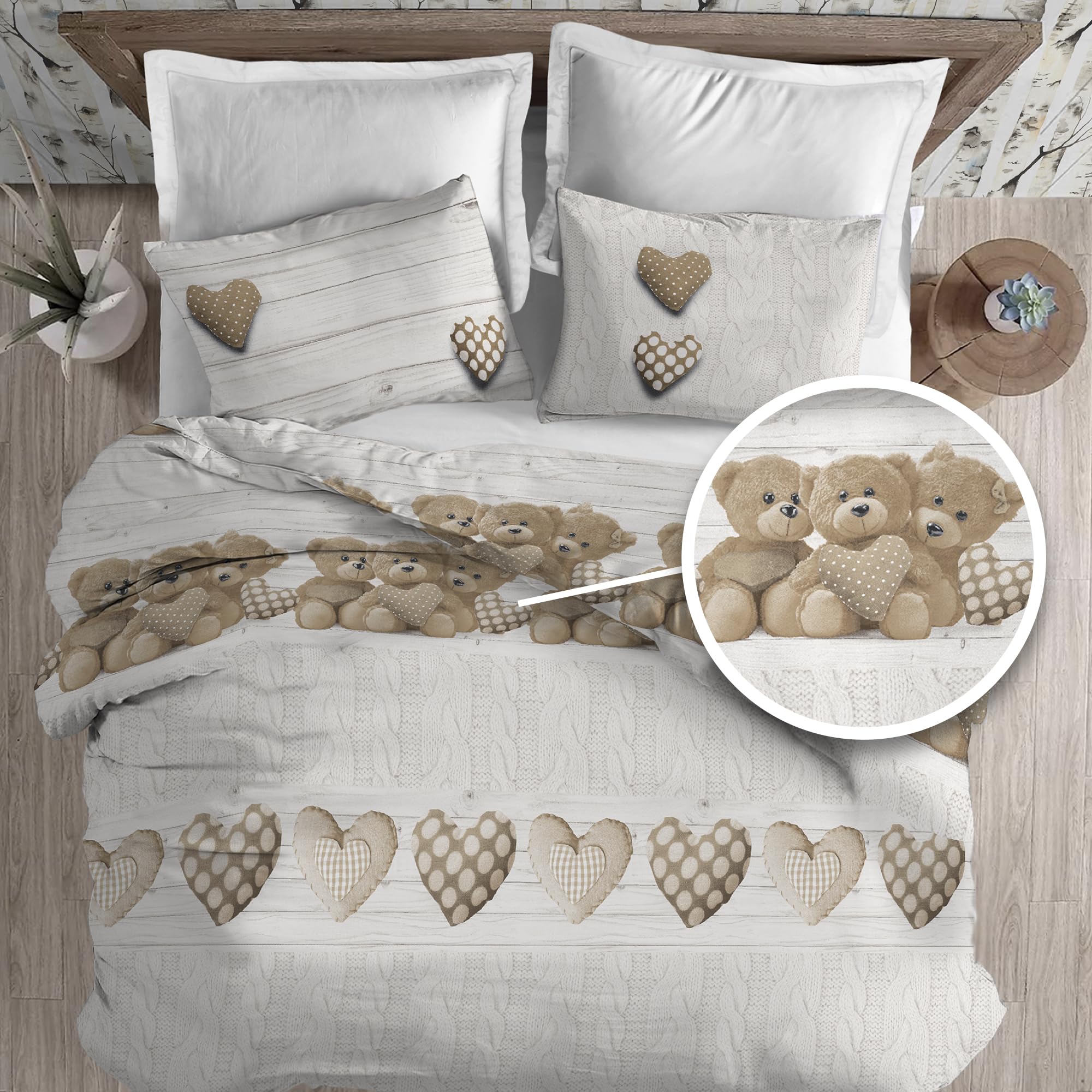 PENSIERI DELICATI Duvet Cover, Cotton, Beige Bears, Queen-Size Bed - Image 2