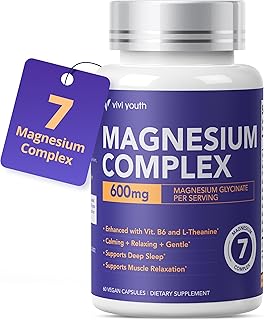 Magnesium Complex, 7 High Absorption Magnesium Supplement with Glycinate, Citrate, Malate, Chelate, Taurate, Gluconate, Aspartate & Ascorbate for Sleep Support & Muscle Relaxation, 60 Capsules