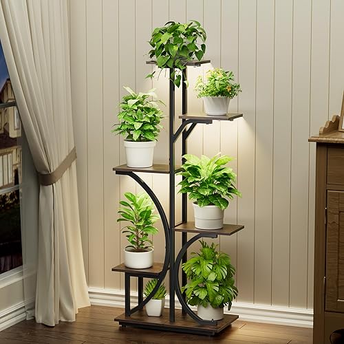 Soporte para plantas con luces de cultivo en interiores, estante para plantas de 6 niveles, estante de almacenamiento de esquina de 45 pulgadas,
