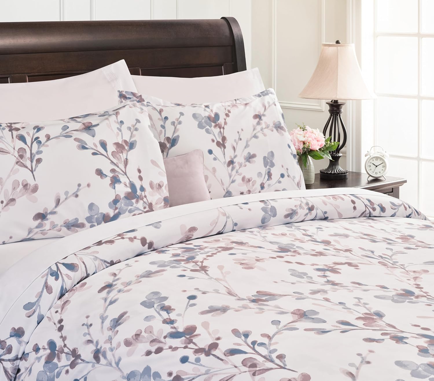 Chanasya Premium Watercolor Floral Buds Duvet Cover Set - Duvet Cover (90” x 90”) & 2 Pillow Shams (20” x 26”) - 3-Piece Set, Queen Size, Watercolor Floral