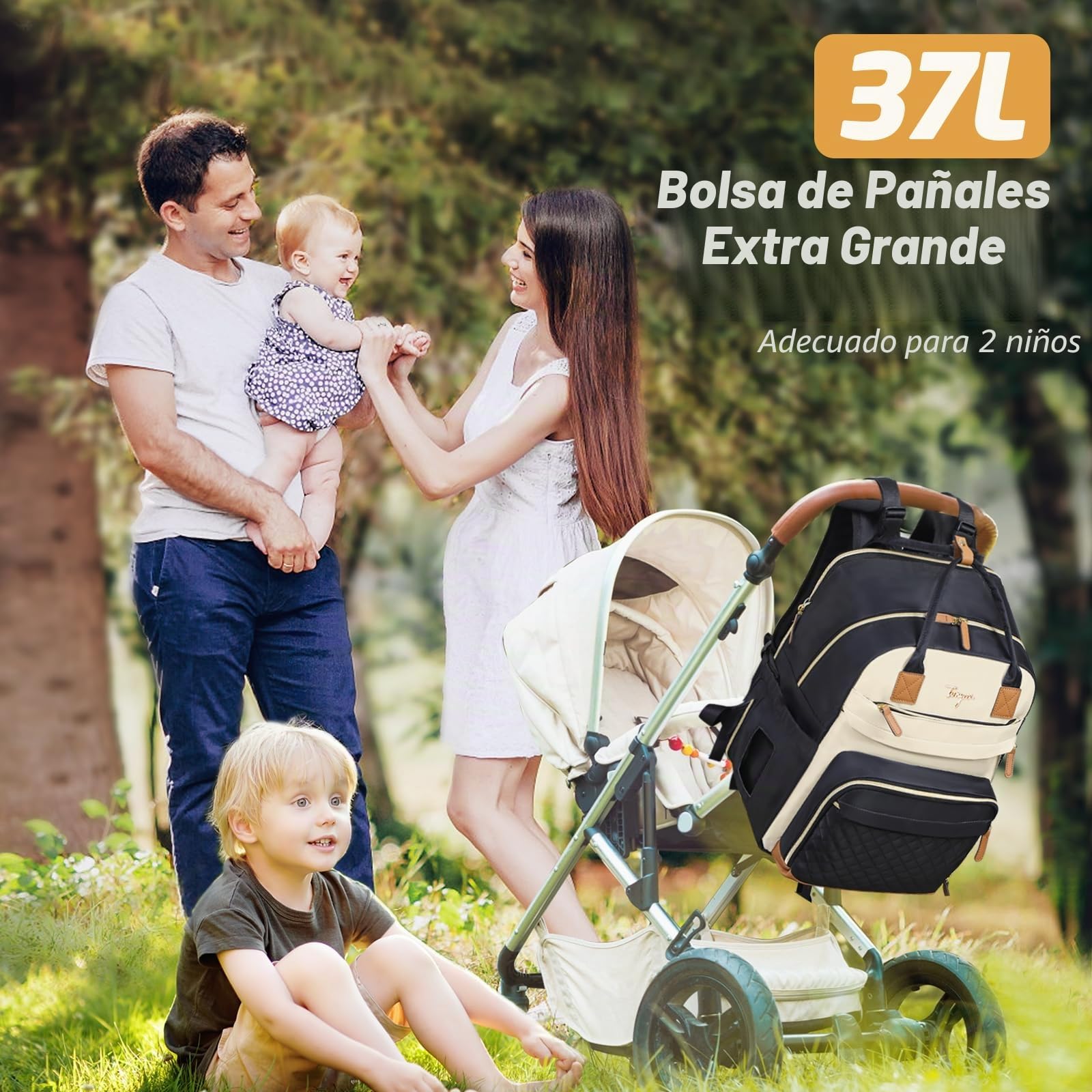 Mochila para pañales de 25-37 L, ampliable grande con cambiador y correas para cochecito, mochila de viaje, bolsa de pañales bolsa de mamá
