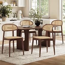 MALOL Rattan Dining Chairs Set of 4, Mid Century Modern Dining Room Chairs,Aemless Kitchen Chairs, Farmhouse Accent Chair, Walnut