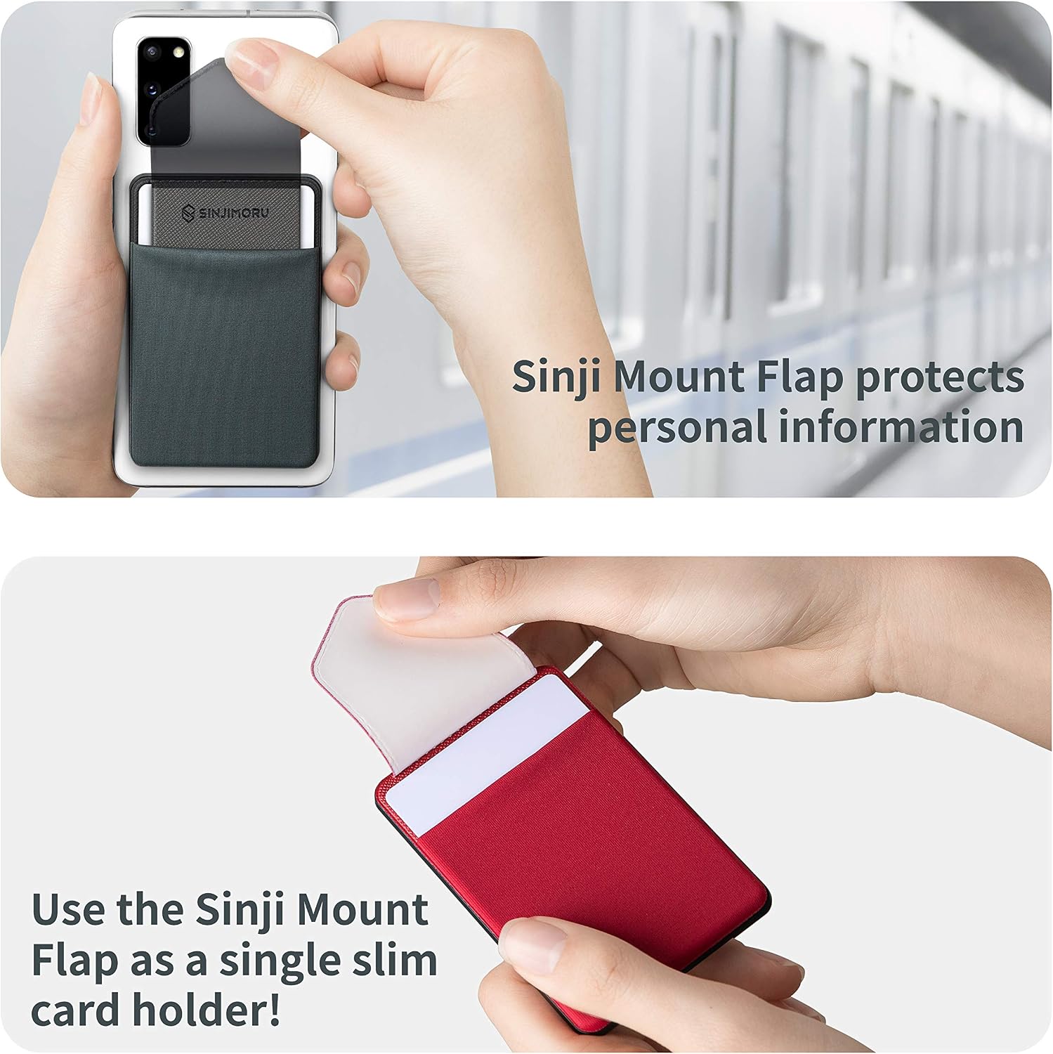 Sinjimoru Removable Cell Phone Wallet with Flap, Wireless Charging Compatible Cell Phone Card Holder for Back of Phone. Sinji Mount Flap Red