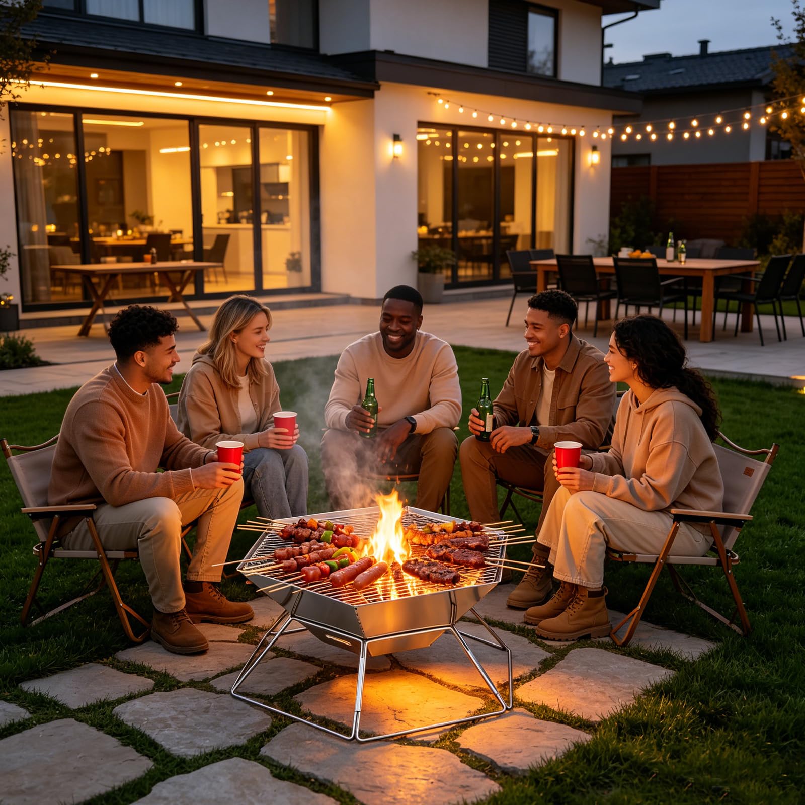 Tragbare Feuerstelle Edelstahl, Feuerschale mit Grillrost,Outdoor-BBQ | Feuerstelle Outdoor & Camping Grill, Camping Feuerschale für mit Grillplatte Schaschlikgrill Picknick,Grill AktivitäTen