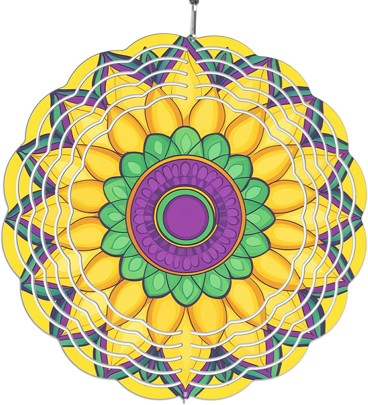 Fall Hanging Wind Spinners, 3D Wavy Line Pattern Design Wind Catchers & Spinners Outdoor Sculptures 7.87 Inch Holidays Birthday Gift for Lady Mother Wife Grandma, Yellow Datura 01