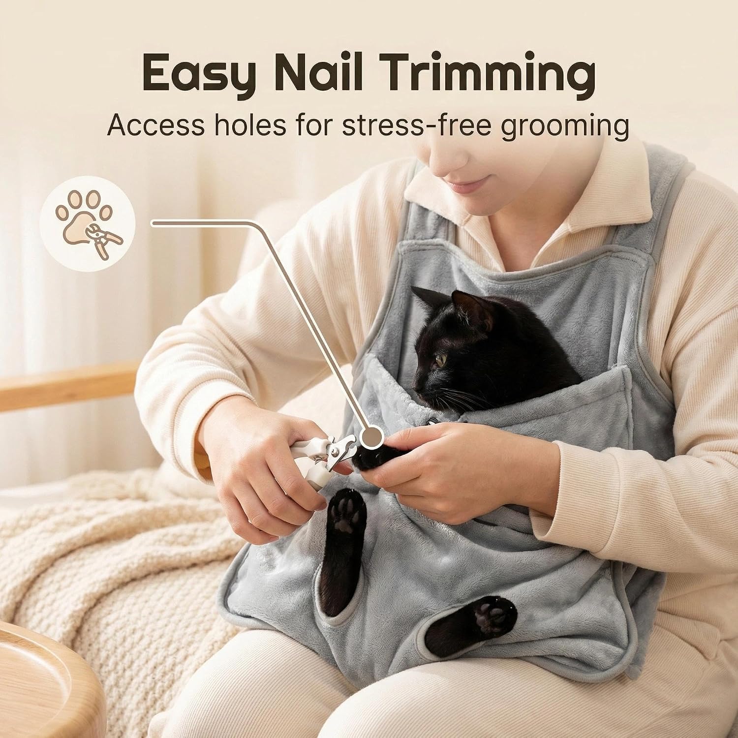 Cat Apron, Plush Pet Sleeping Bag for Napping,Soft Cat Chest Carrier - Adjustable Velvet Sling for Kittens & Small Cats, Includes Calming Chew Toy, Machine Washable