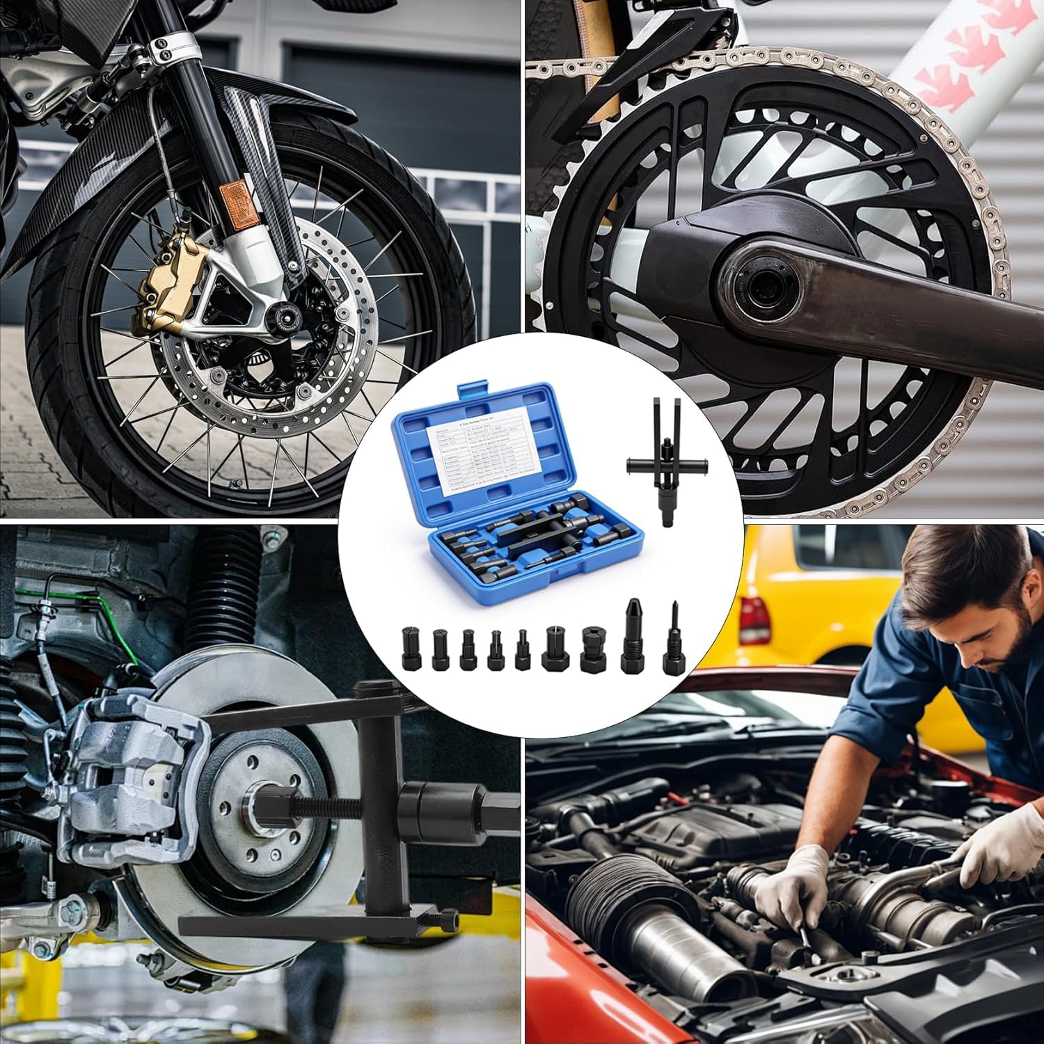 10pcs Lagerabzieher Set, Motorrad Innenlager Abzieher Set, Radlager Werkzeug Motorrad-Lagerabzieher-Set 8–25 mm Motorrad-Innenlager-Entfernungswerkzeug-Set, Kugellager Abzieher Werkzeug für Motorräder