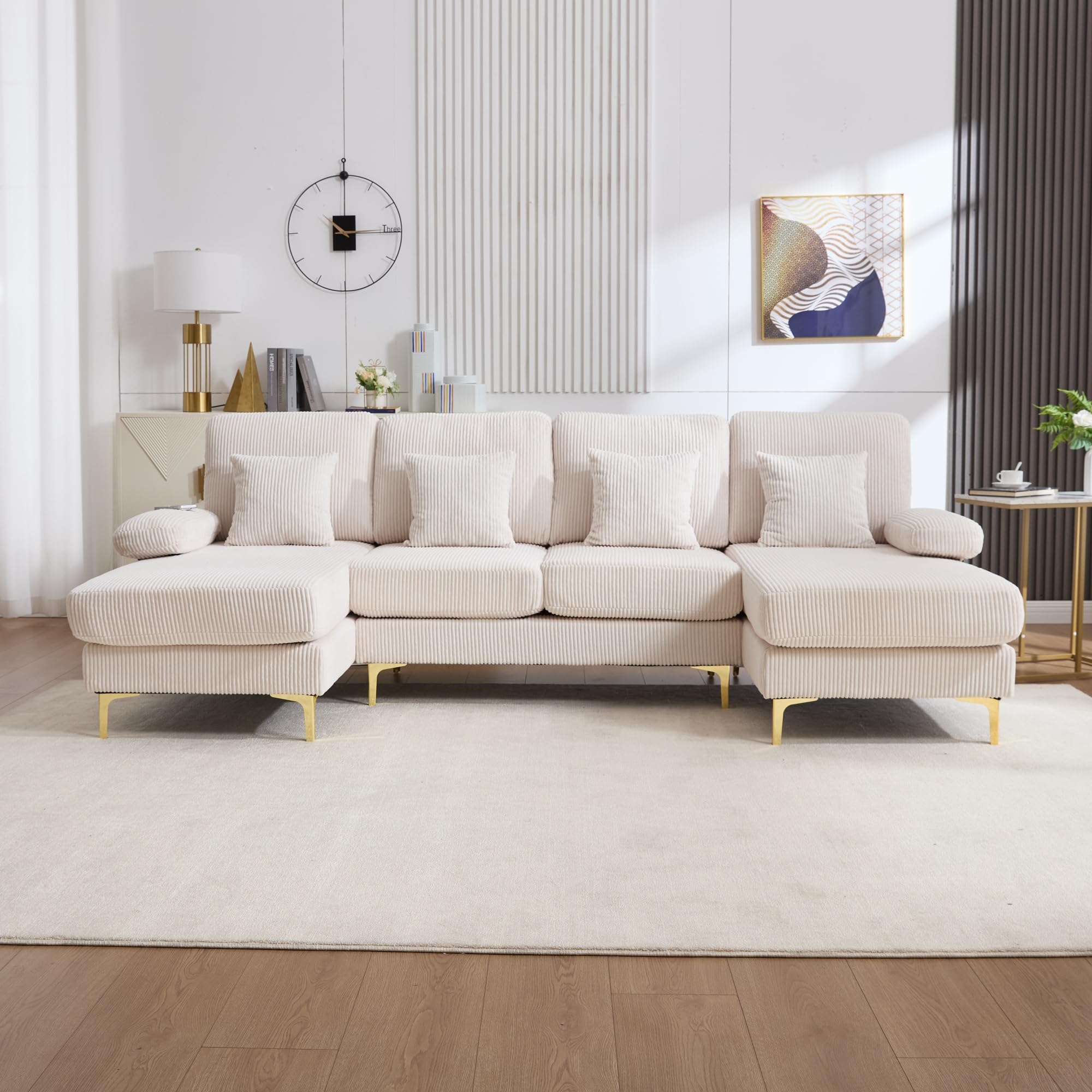 Canapé Moderne en Forme de U avec éclairage d'ambiance LED et Port USB Type C,canapé 4 Places avec 4 Coussins Luxueux et Dossier Ergonomique Haut de Gamme