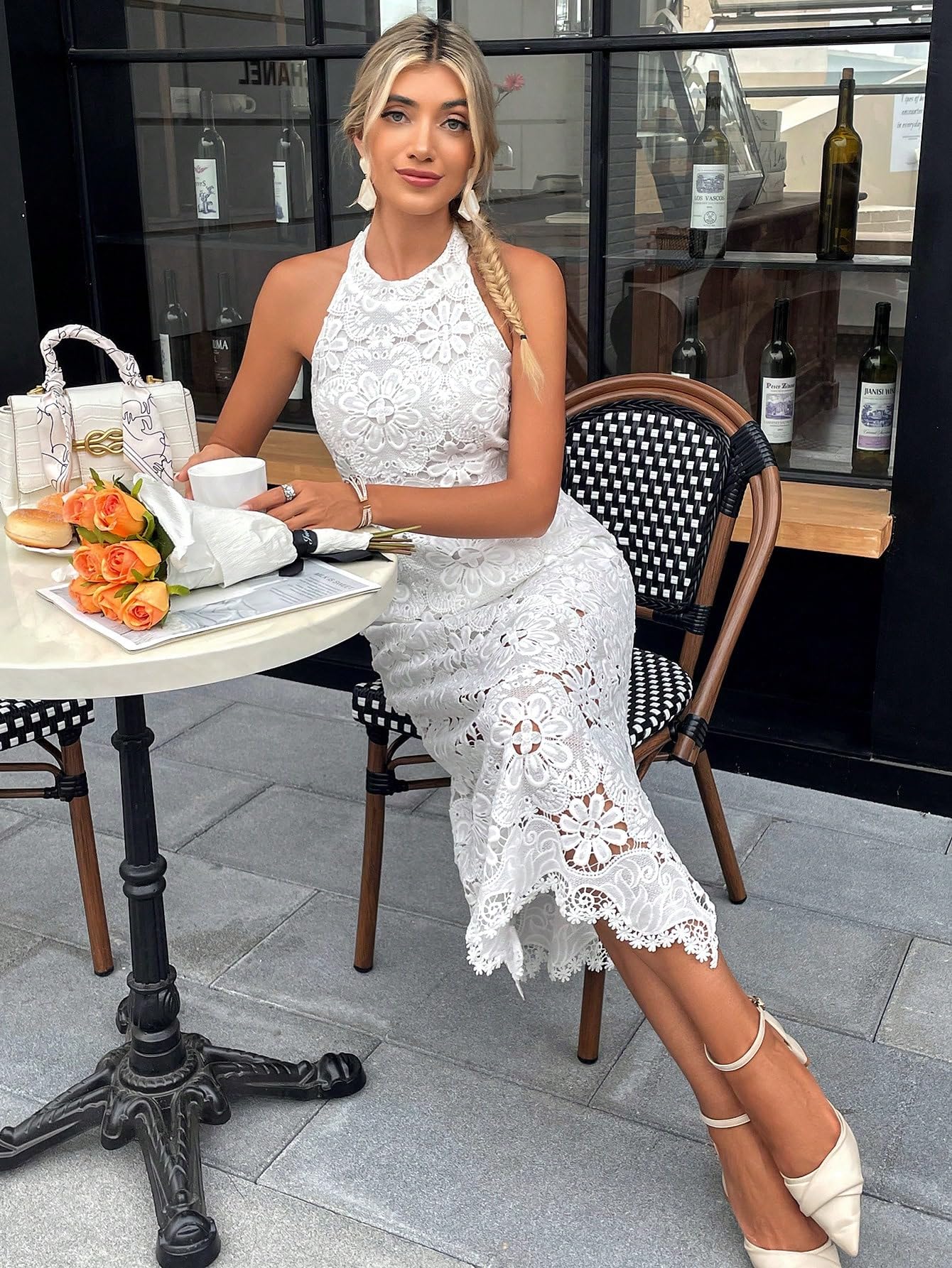 Amazon.com: Neeno Women's Dresses Solid Lace Halter Neck Backless Dress  Dress for Women (Color : White, Size : Large) : Clothing, Shoes & Jewelry