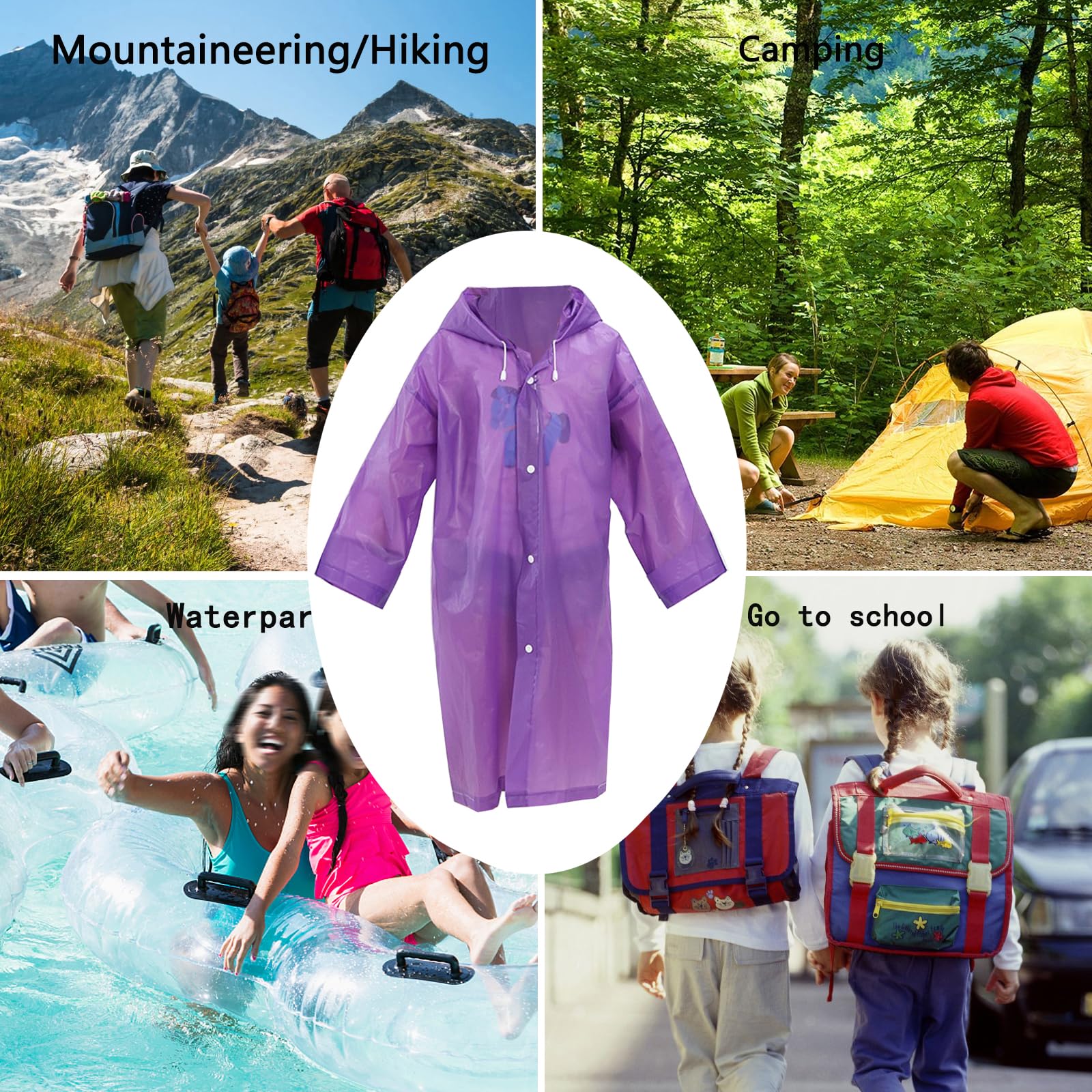 2 Piezas Infantiles Impermeable Chubasquero, Poncho Lluvia con Capucha, EVA Ponchos Lluvia Niños, Reutilizable, para Ciclismo Aire Libre, Camping, Viajes y Pesca (Púrpura)