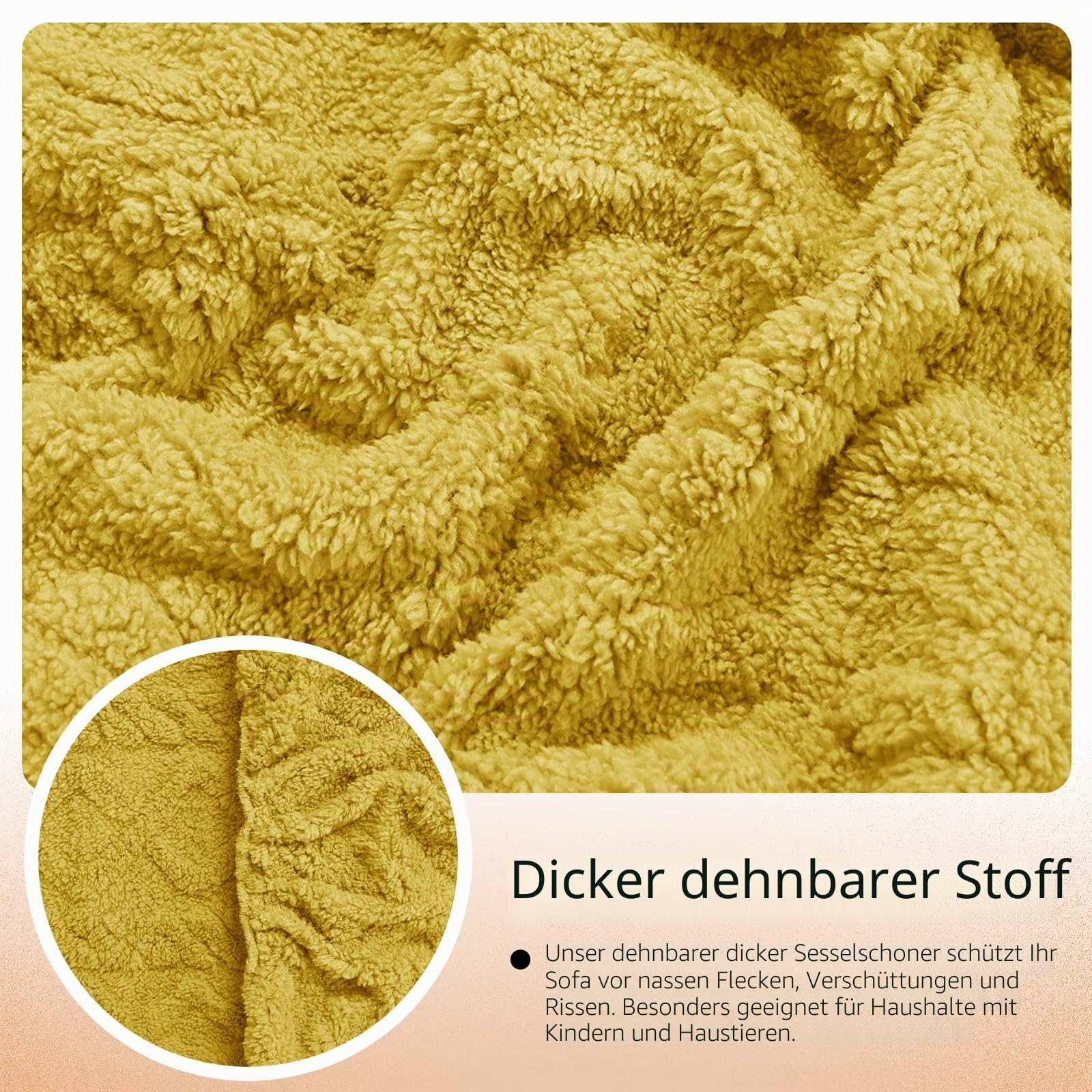 Sesselschoner Für Relaxsessel, 4-Teilig, Dicker Jacquard Dehnbarer Sesselbezug Mit Taschen, Fernsehsessel Bezug, Sessel überzug Für Kinder Hunde Und Haustiere(Yellow)