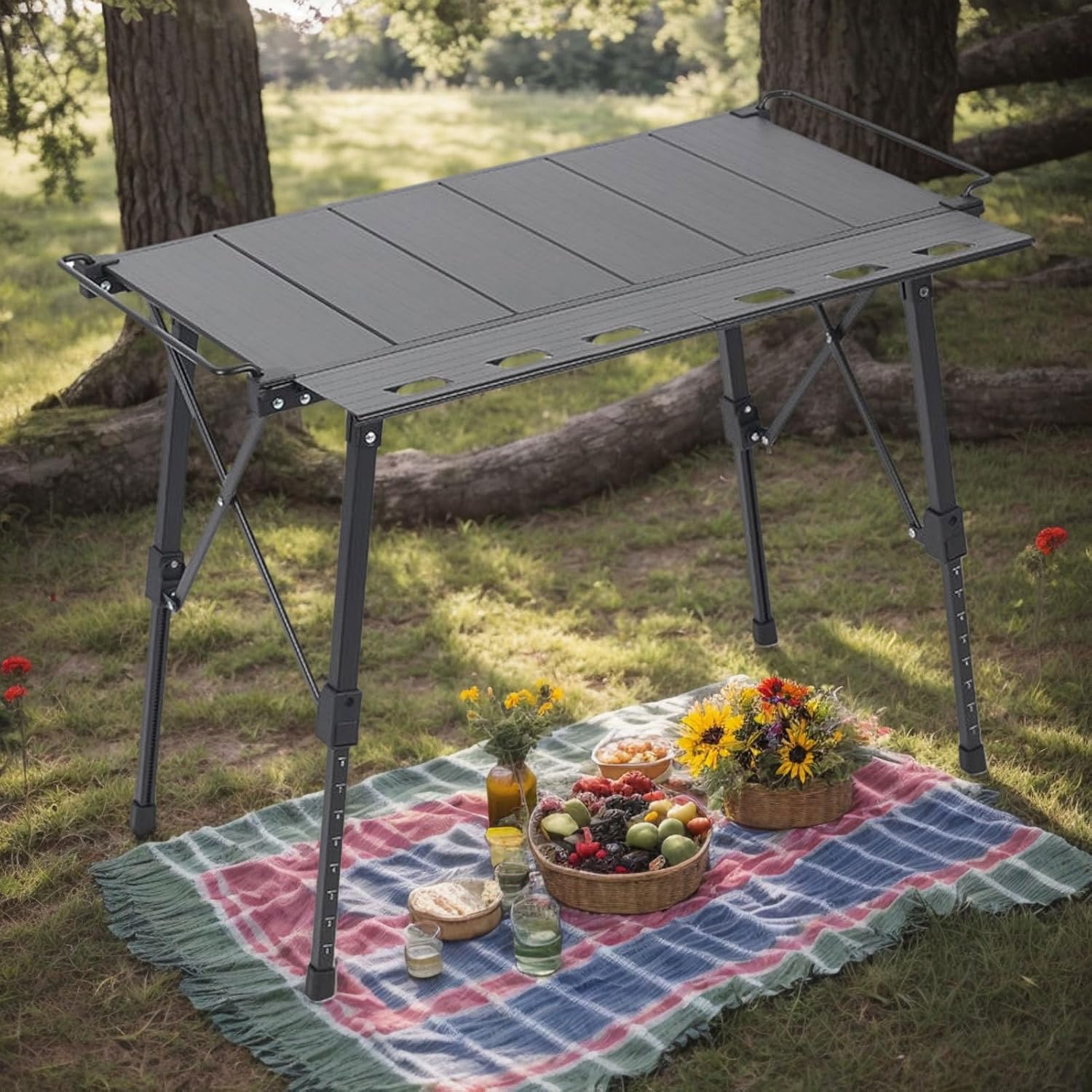 キャンプテーブル 折りたたみ 幅84cm ローテーブル室内兼用 アイアン