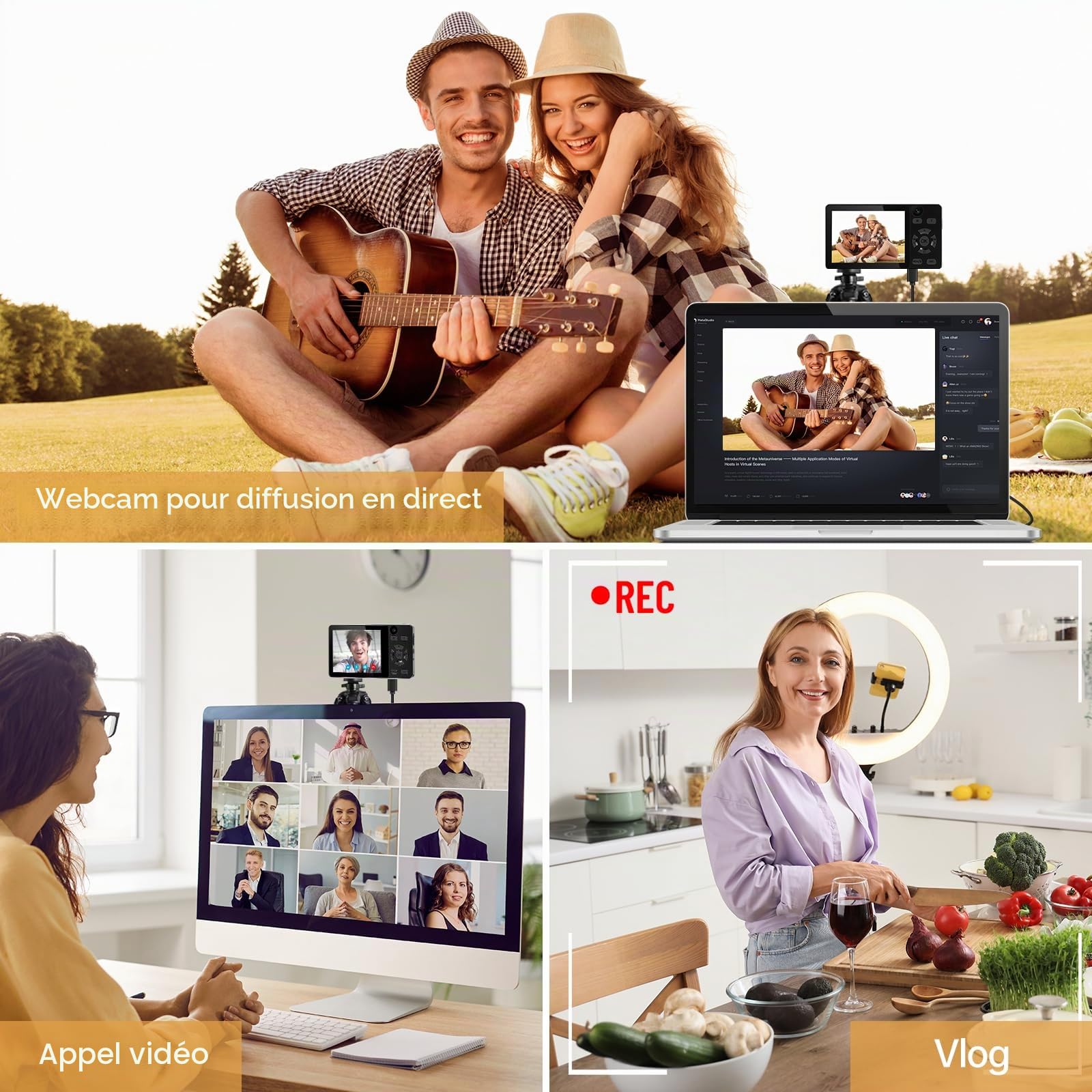 Appareil Photo Numérique 4K 64MP avec Double Caméra Avant et Arrière, Appareil Photo Compact Portable, Zoom Numérique 18X, Écran 2,8 Pouces, Carte 32G pour Enfants, Adolescents (Noir)