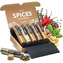 TIMBER TASTE&reg; World Spice Sampler for Her - 5 Exotic Gourmet Blends Chimichurri Chakalaka Paella Tandoori Tzatziki | Womens Mens Spicy Gifts Foodie Cooking Kit | Gourmet Basket - Birthday Gift for Her