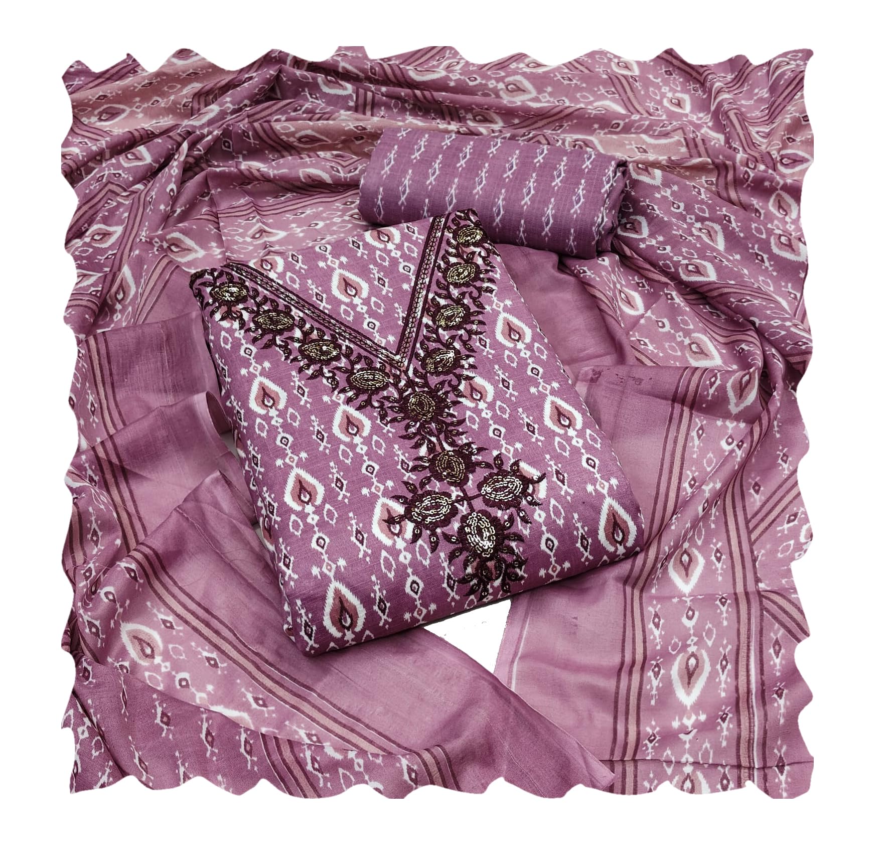 Hmp Fashion Women's Cotton Printed Unstitched Salwar Suit Dress Material with Embroidery Dupatta, Embroidery Neck Work-picture-16