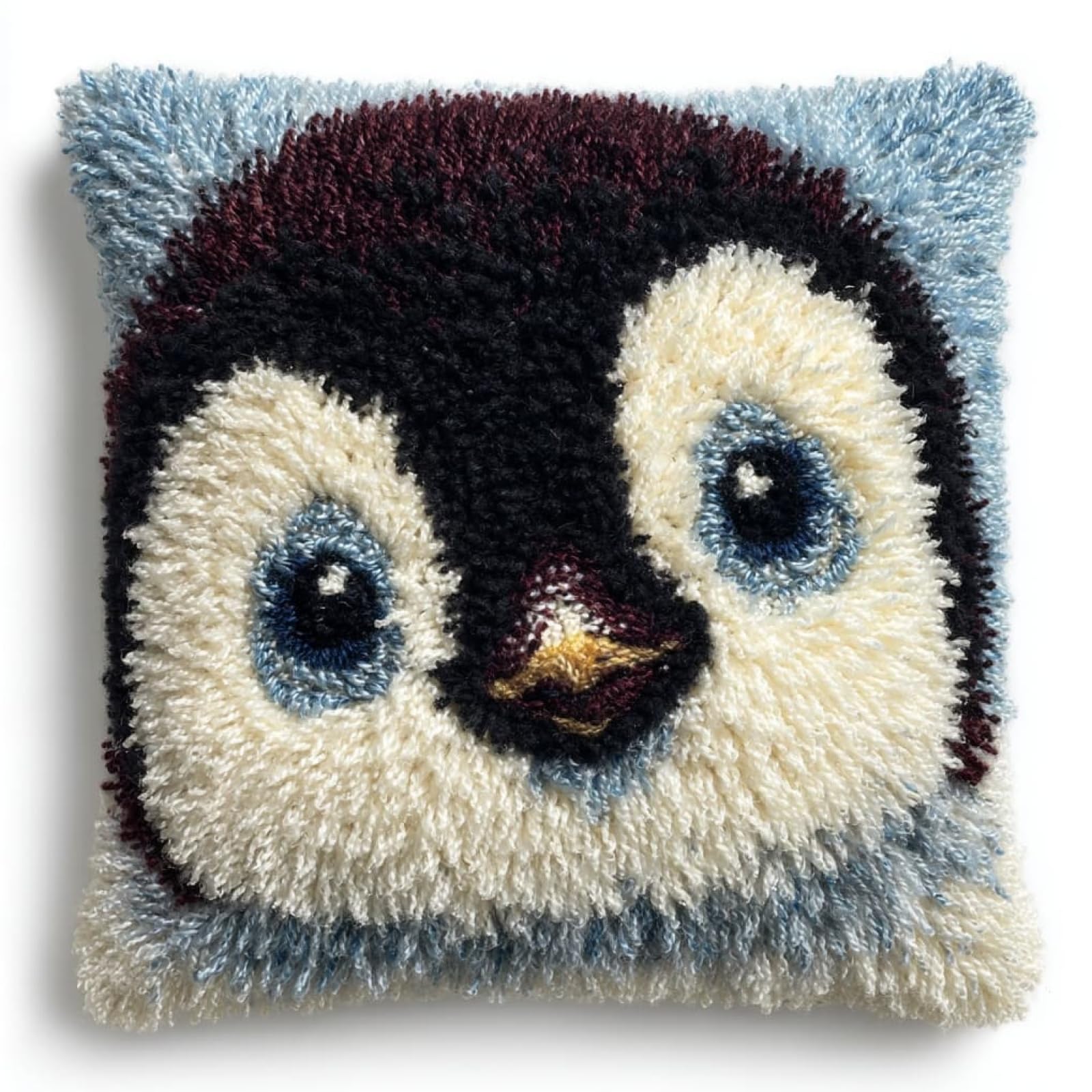 Henypt DIY Latch Hook Cushion Kit,Cute Penguins 43x43cm Sofa Pillow Cover Making Set,Premium Yarn & Printed Canvas with Clear Instructions
