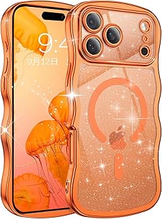 GUAGUA iphone17プロマックスケース MagSafe対応 ウェーブ メッキ加工 きらきら かわいい うねうね ソフト マグセーフ クリア 米軍規格 耐衝撃 黄ばみ防止 透明 キラキラ 耐黄変 スマホケースいphone17promax ケース ワイヤレス充電phone17pro max 可愛い カバー