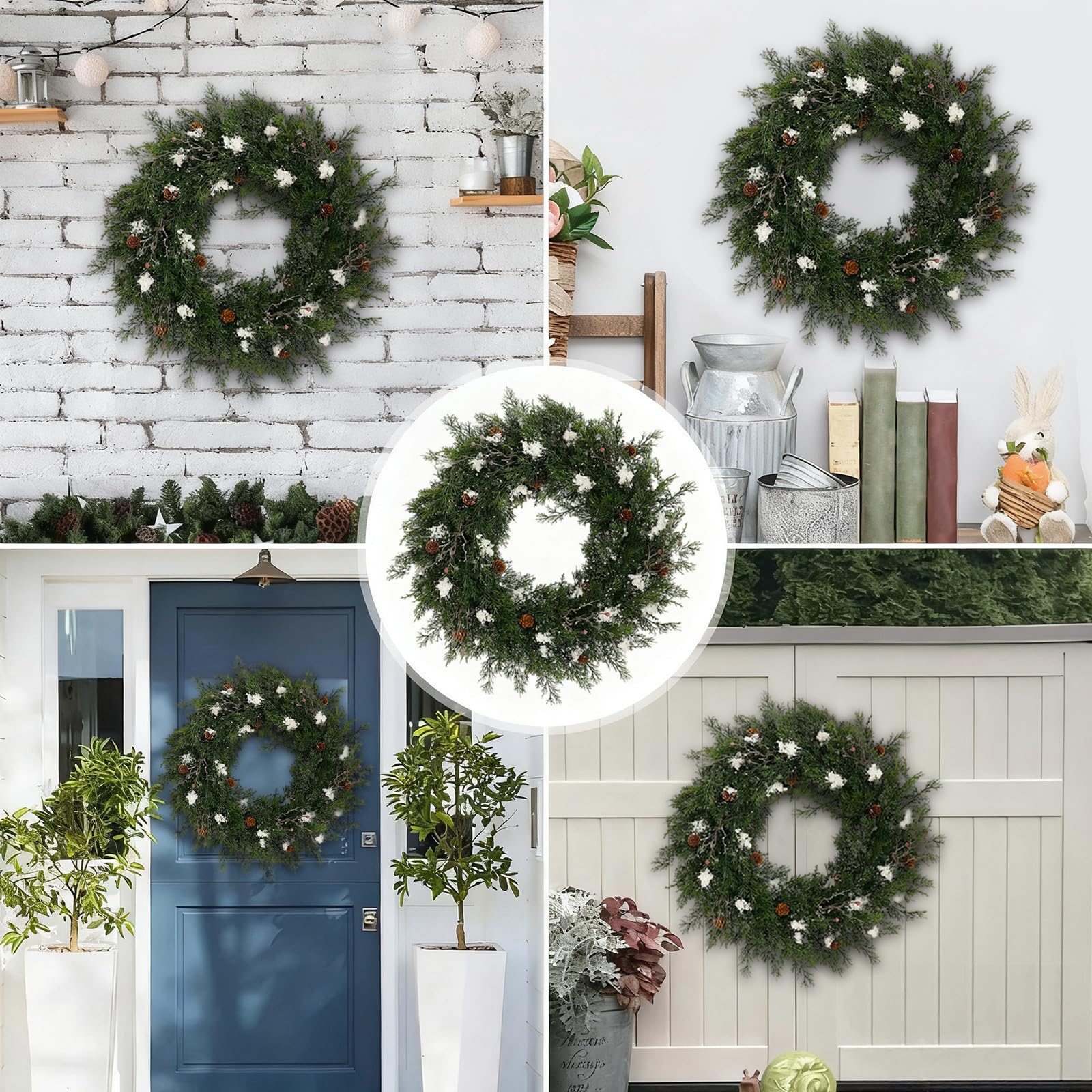 Weihnachtskränze Für Haustür,24 Zoll Tannenkranz,Tür Weihnachtskranz Mit Stechpalmenblättern,60cm Künstliche Weihnachtskranz Winterkranz Für Outdoor Indoor, Riff, Fenster, Wand, Weihnachtsdekoration