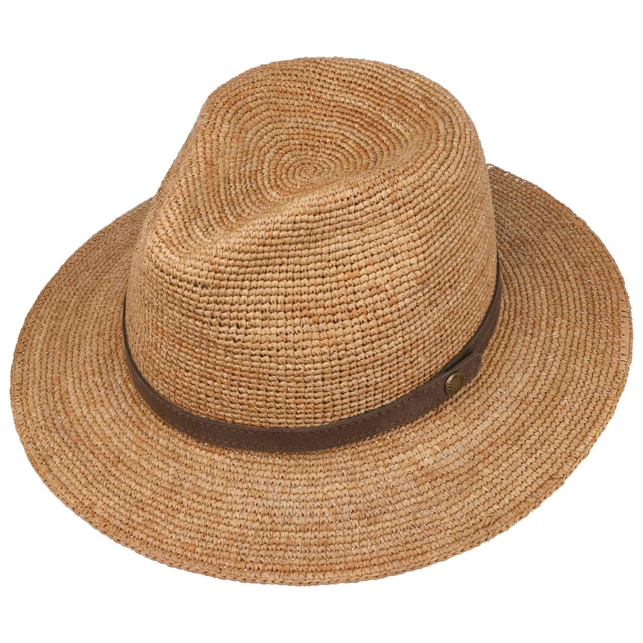 Stetson Chapeau en Paille Crochet Rollable Femme/Homme - Made in France D'Ete de Raphia Soleil avec Bandeau Cuir, Cuir Printemps-ete Printemps Ete