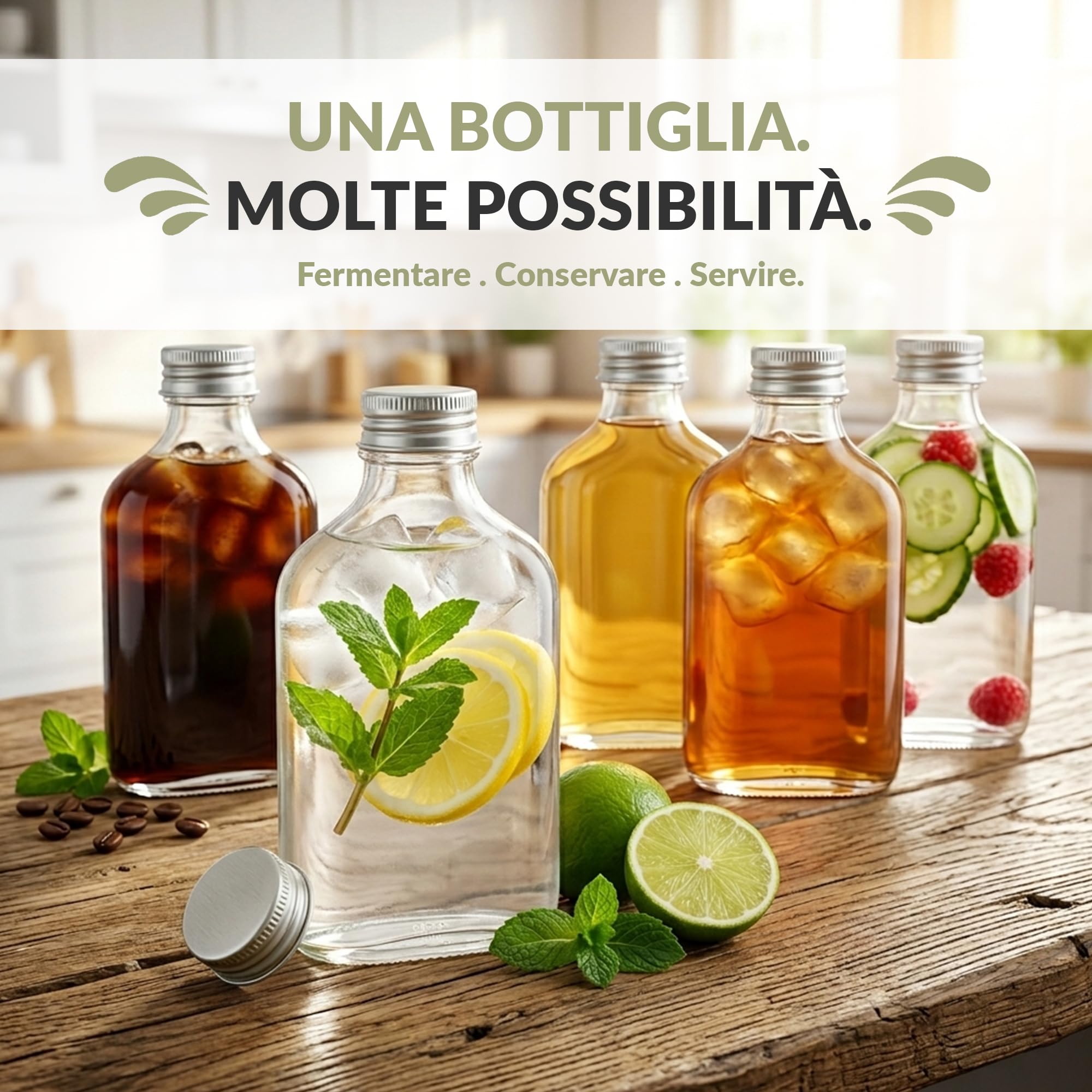 20 Fiaschette Vetro 200ml – Bottiglie Vetro 200 ml Piccole con Tappo a Vite – Bottigliette Trasparente Cristallo