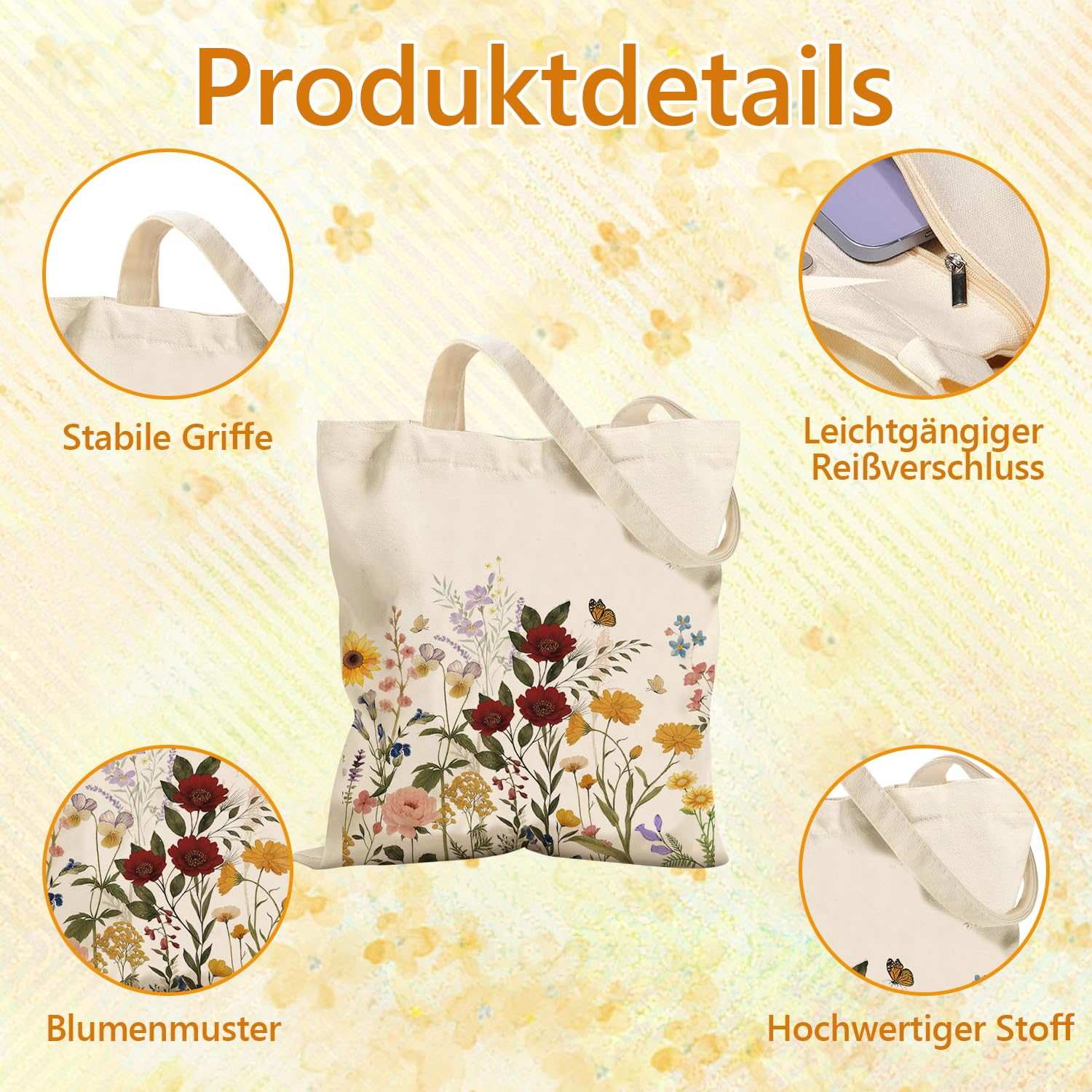 Ästhetische Tragetasche, Elegant Einkaufstasche Bag, Canvas Tragetasche Mit Magnetverschluss Und Innenfach, Leichte Shopper Für Damen, Strandtasche, Einkaufen, Arbeit