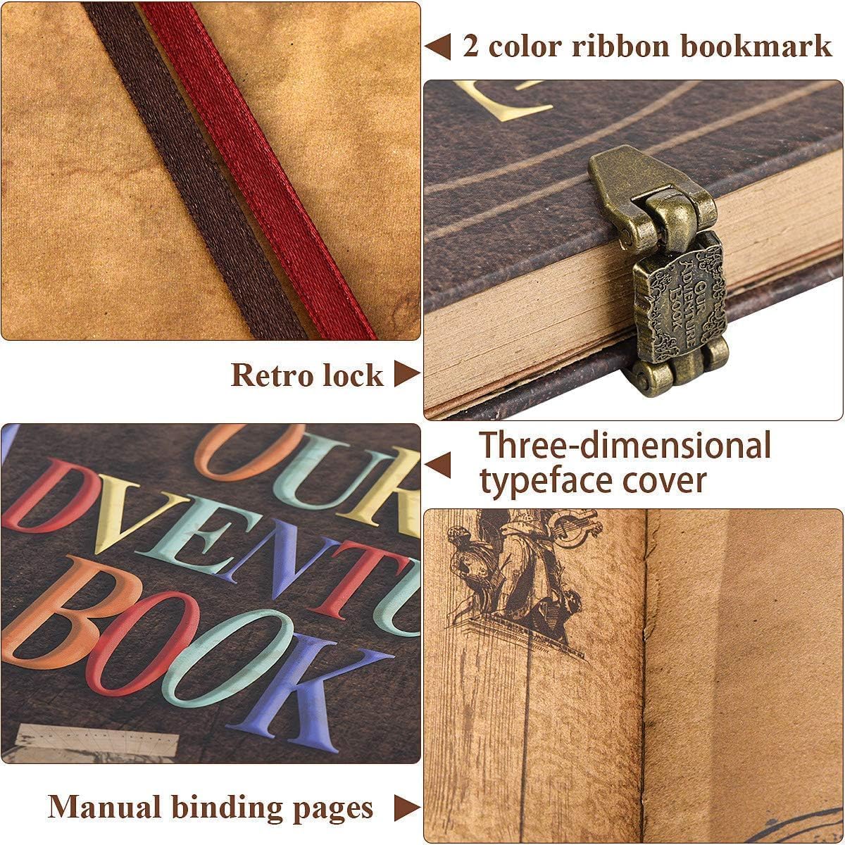 Abenteuerbuch, 148-seitiges DIY-Scrapbook mit geprägtem Briefeinband, Retro-Stil, perfektes Reisetagebuch und Erinnerungsalbum für Paare, inspiriert von der "Up"-Saga, ideal für Jubiläen und