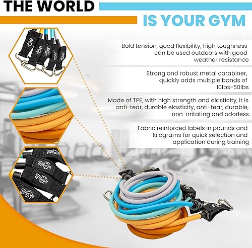 Miniatura 4 de Bandas de resistencia para entrenar con asas. Bandas de ejercicio para hombres y mujeres entrenamiento de fuerza, estiramiento y pilates. Bandas de