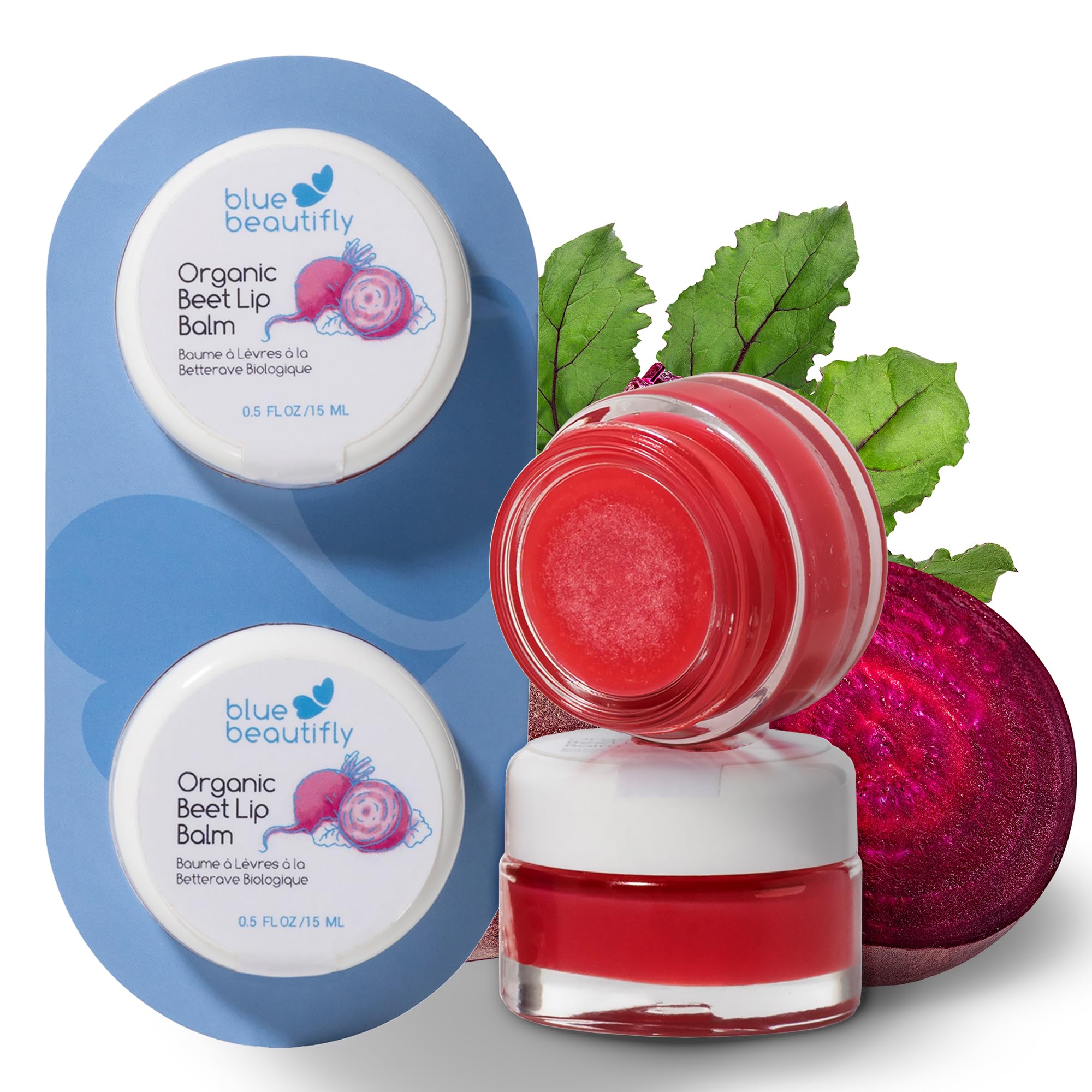 Blue BeautiflyBeet-Infused USDA Certified Organic Lip Balm - Hydrates and Moisturizes Chapped & Dry Lips - Tinted Lip Gloss with Peppermint Oil - Rich in Vitamin E & Jojoba Oil - 0.5 fl oz X 2 PackUSDA Organic