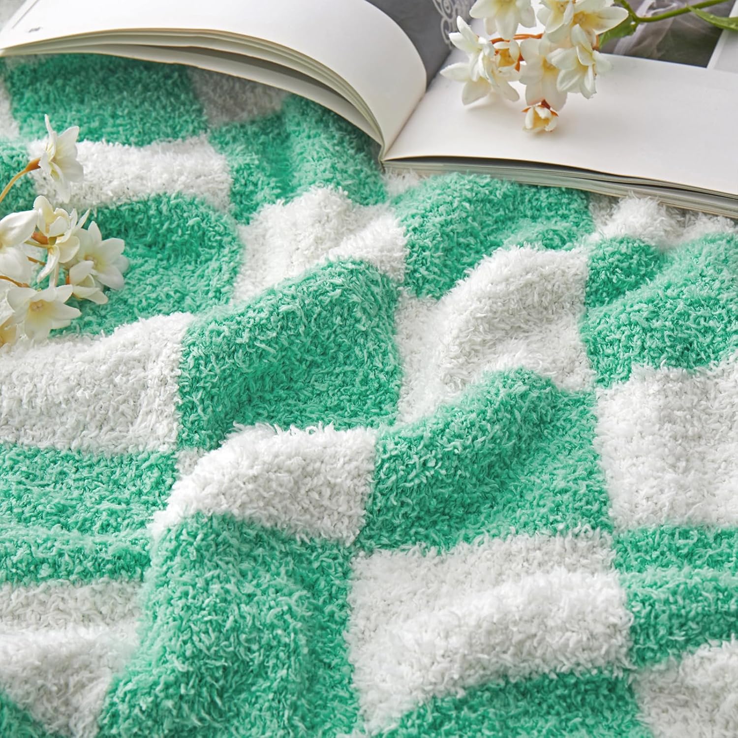 Homiest Checkered Throw Blanket - Sage Green, Super Soft Plaid, Lightweight Warm Cozy Fluffy for Couch, Sofa, Chair, Bed, Travel (50x60 Inch, 2 lbs) - Image 6