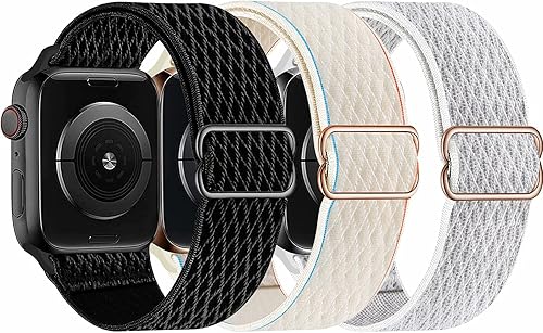 Miniatura 7 de Swhatty Correas elásticas de nailon solo compatibles con Apple Watch de 1.929 in, 1.772 in, 1.732 in, 1.654 in, ajustable, trenzadas y elásticas,