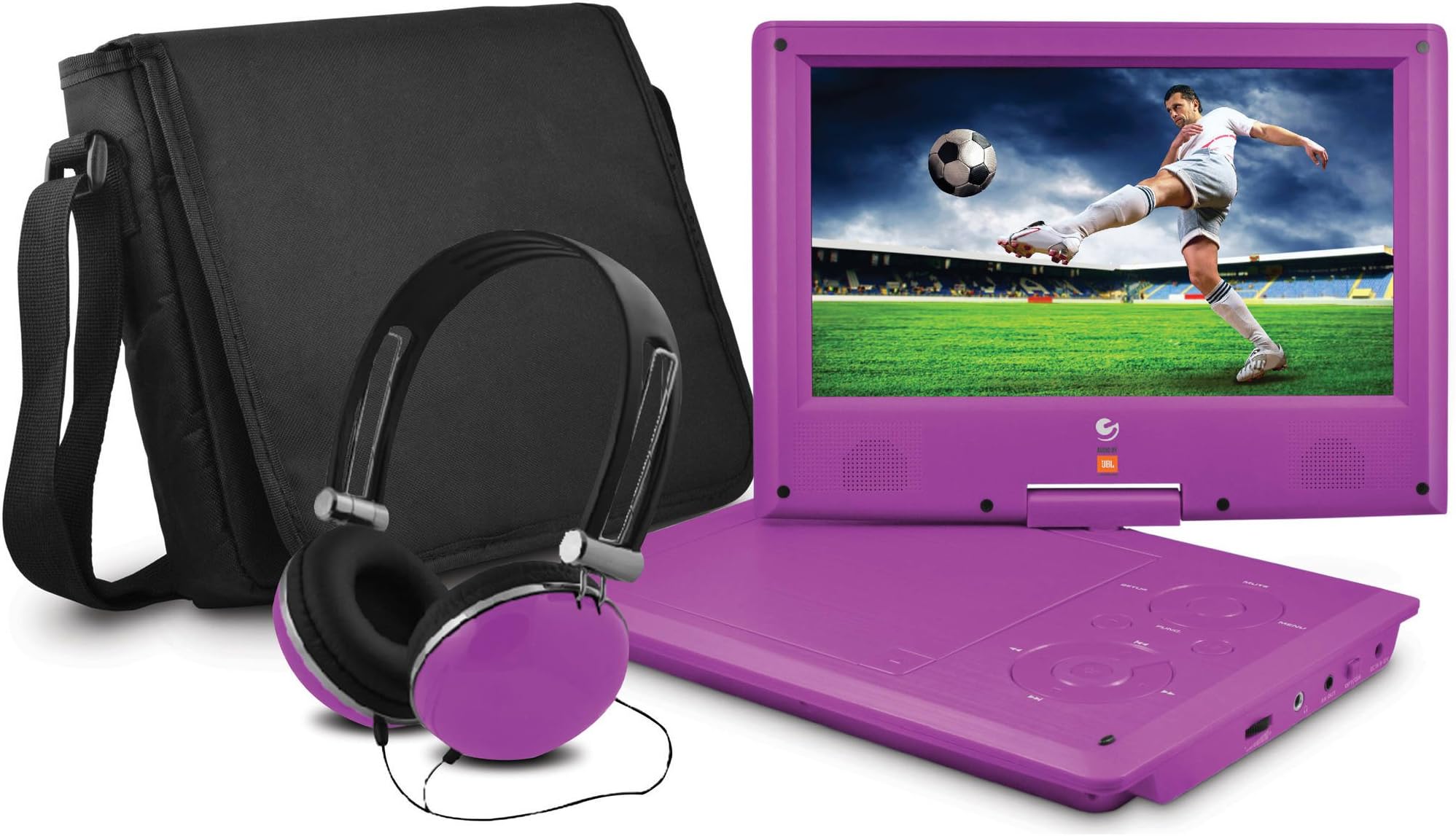 Ematic 9'' inch Audio by JBL Purple Portable DVD Player with Matching Headphones and Bag Audio by JBL Harman JB901PR