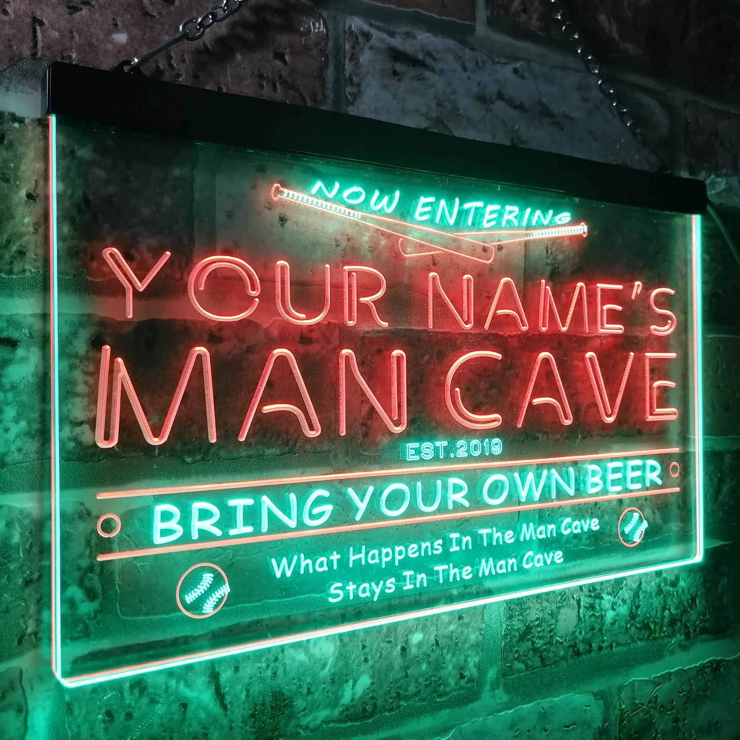 ADVPRO Personalized Your Name Est Year Theme Baseball Man Cave Sport Bar Dual Color LED Neon Sign Green & Red 12" x 8.5" st6s32-qb1-tm-gr