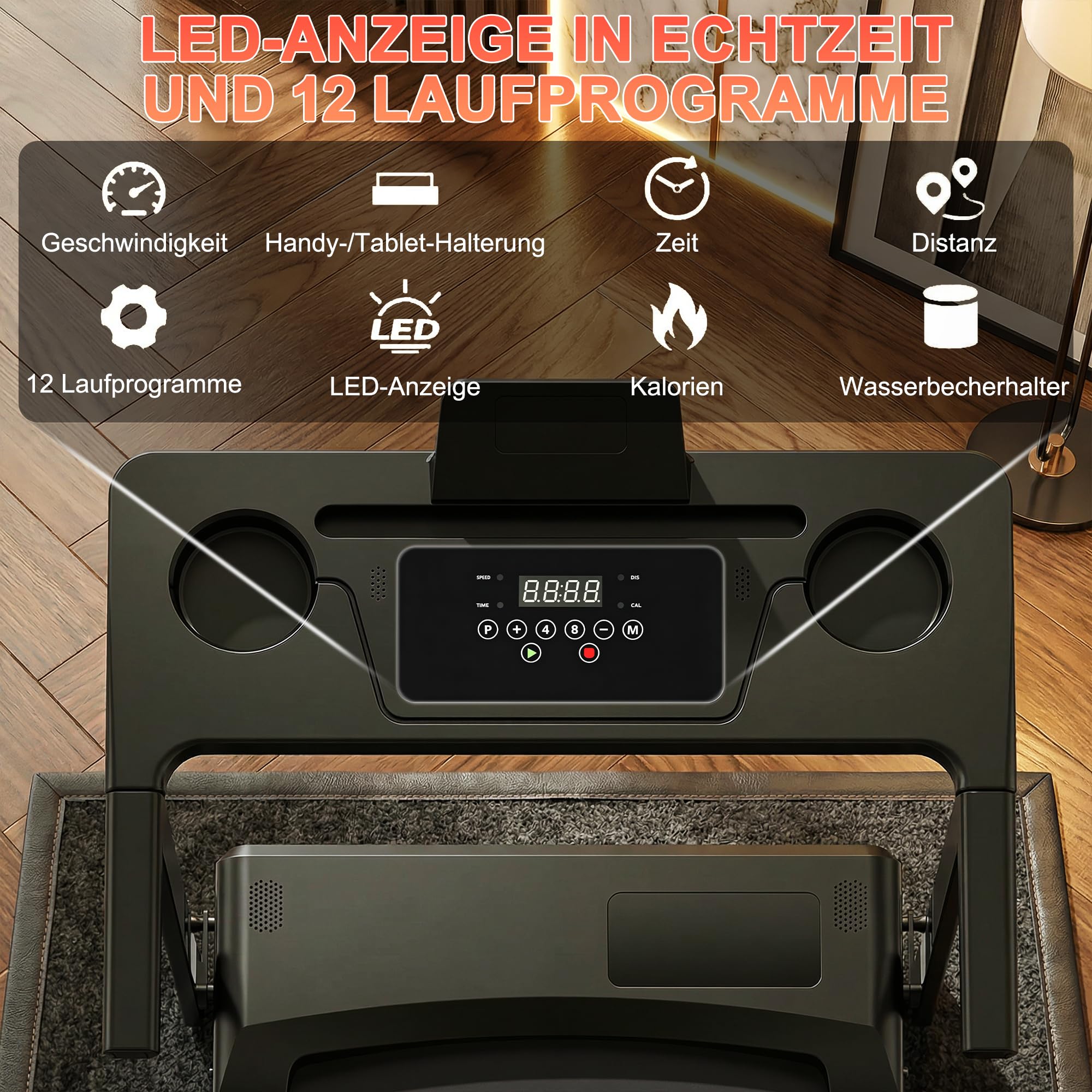 Walking Pad, 1-12 km/h Laufband für Zuhause mit 9% Steigung, 3,0 HP Laufband mit LED-Anzeige, Doppelte Stoßdämpfung, Maximale Gewichtsbelastung 120 kg, für den Einsatz zu Hause und im Büro Geeignet.