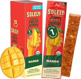 Solely Organic Mango Fruit Jerky - 12 Vegan Fruit Strips, 1 Ingredient Only, No Added Sugar Healthy Snacks