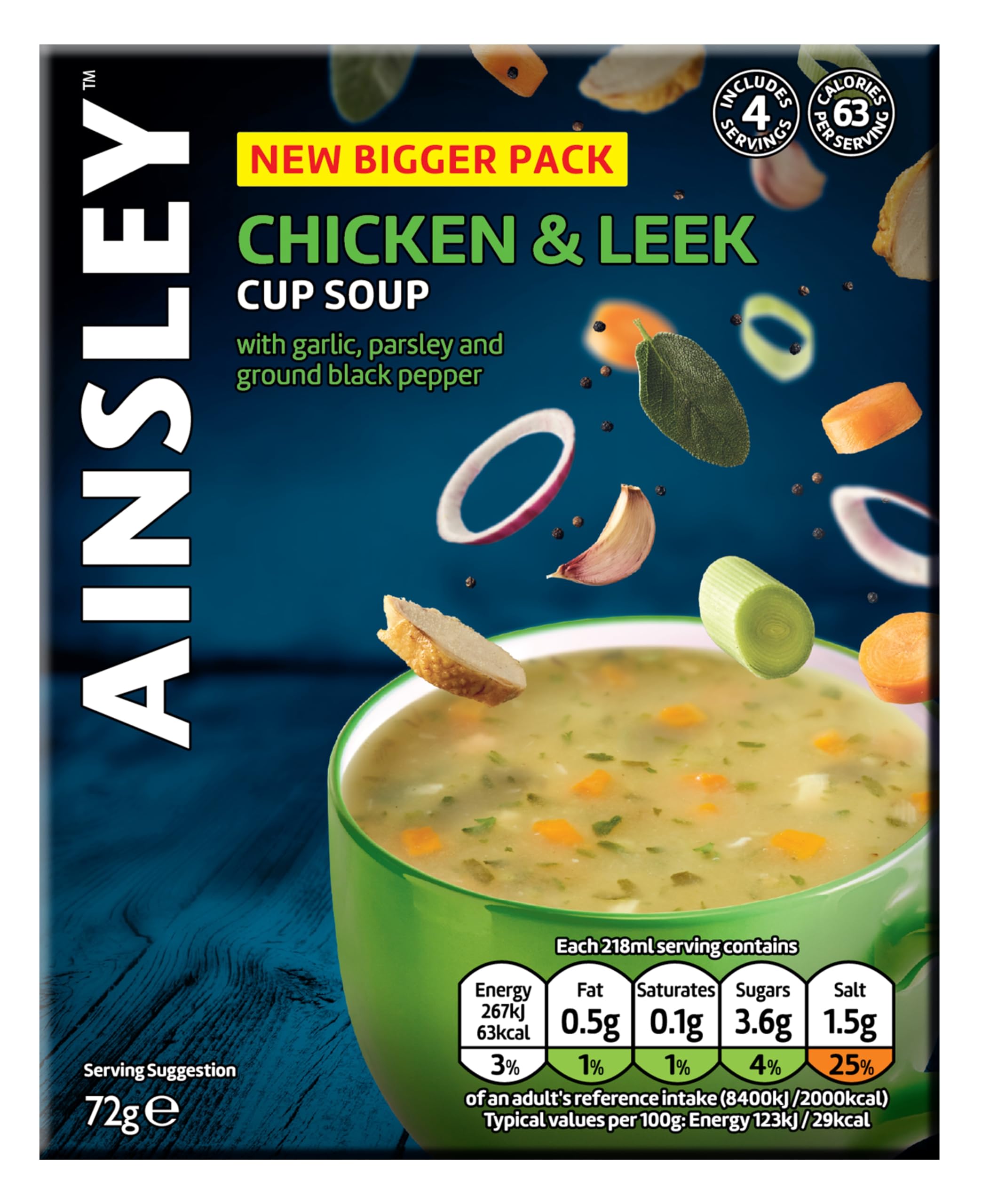 Ainsley Harriott Chicken & Leek Cup Soup, Quick & Convenient Instant Soup, Bulk Pack Multipack; Pack of 8 x 4 Servings