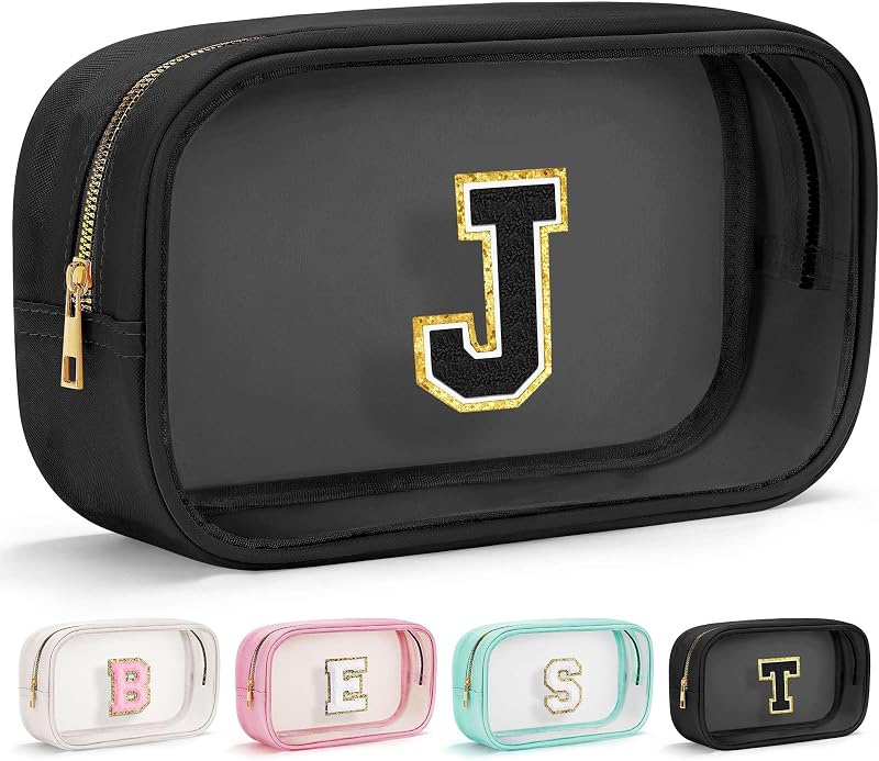 Necessaire de maquiagem YOOLIFE com inicial J, preta, com zíper