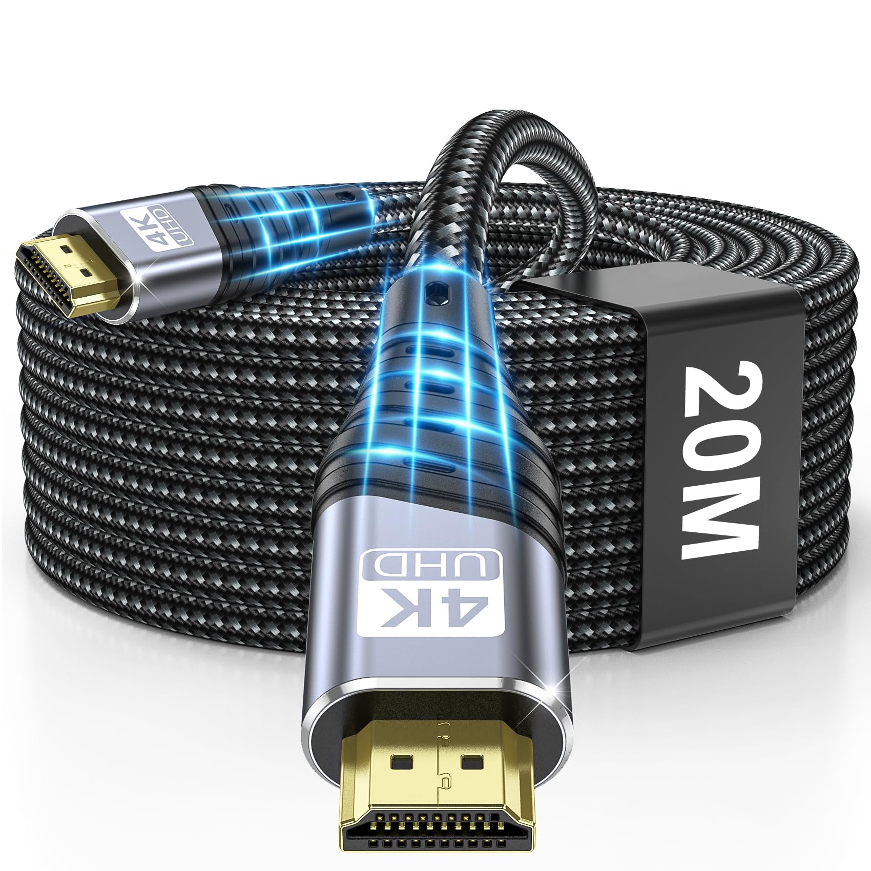 Cavo HDMI 2.0 20M, 4K Cavo HDMI Nylon Intrecciato e Connettori Dorati 18Gbps 4K@60Hz 1080P eARC HDCP 2.2 DTS:X Compatibile per HDTV, PS5/4/3, Xbox Series X/S, Monitor Mehr