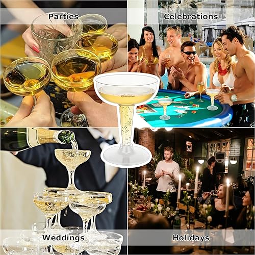 Miniatura 5 de Paquete de 100 vasos de plástico para champán, copas de champán desechables de plástico para fiestas, 4 onzas, copas de vino de Martini Margarita