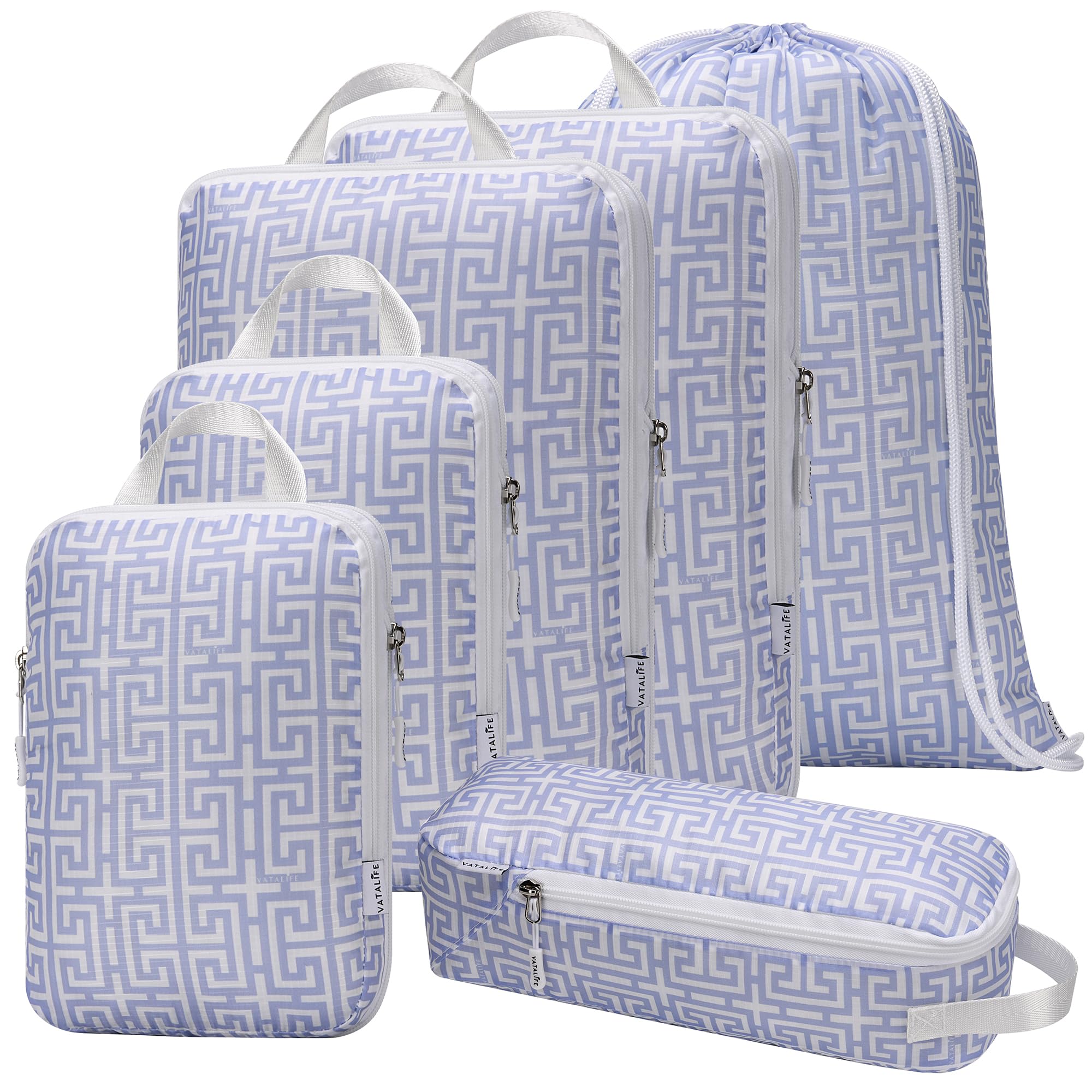 Juego de 6 cubos de embalaje de compresión para viajes con cordón para mochila, organizadores de equipaje para maleta, resistentes al agua, ligeros esenciales para vacaciones, lavanda bohemia