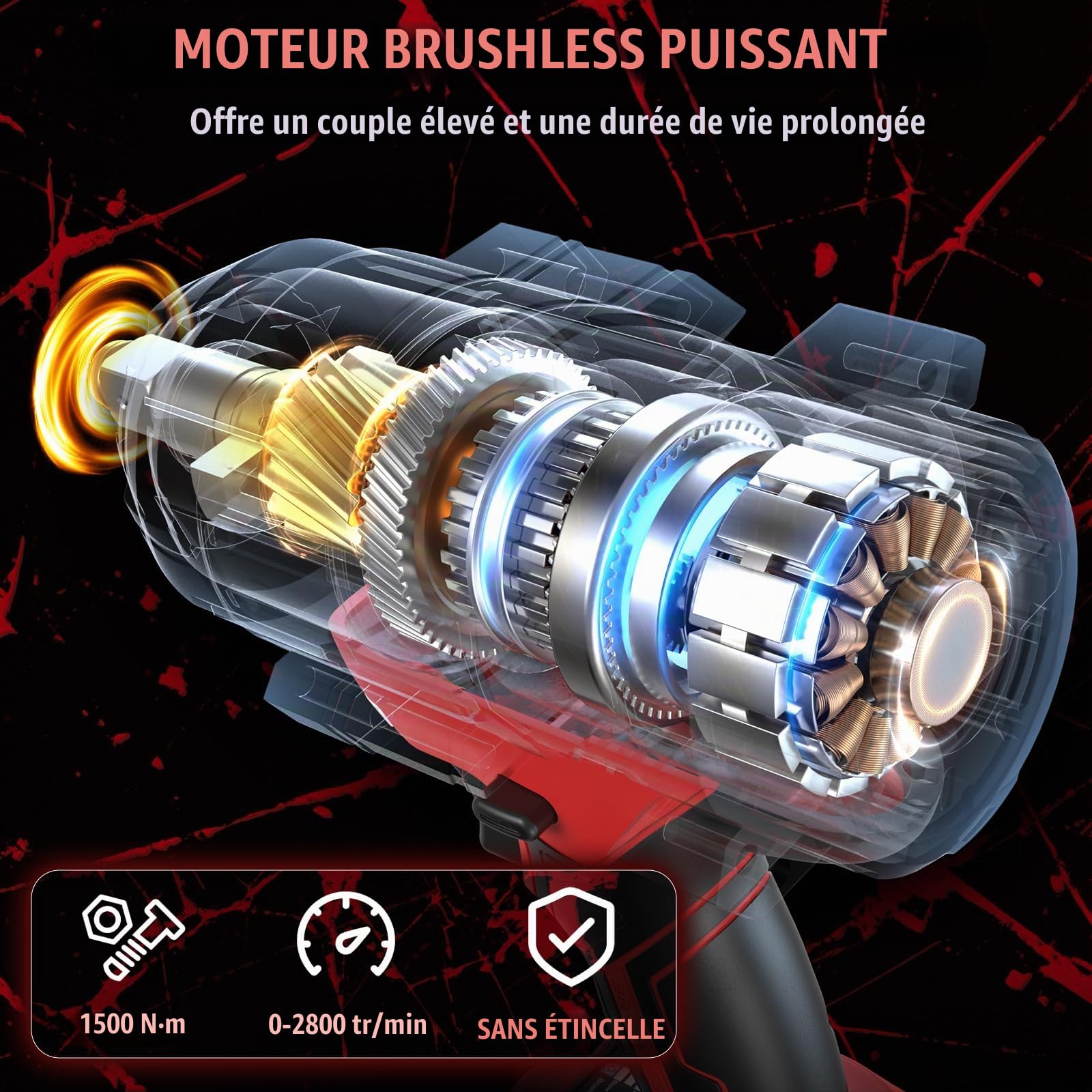 Cle a Choc Sans Fil 1500Nm Compatible avec Makita 18V Batteries(Outil Seul)